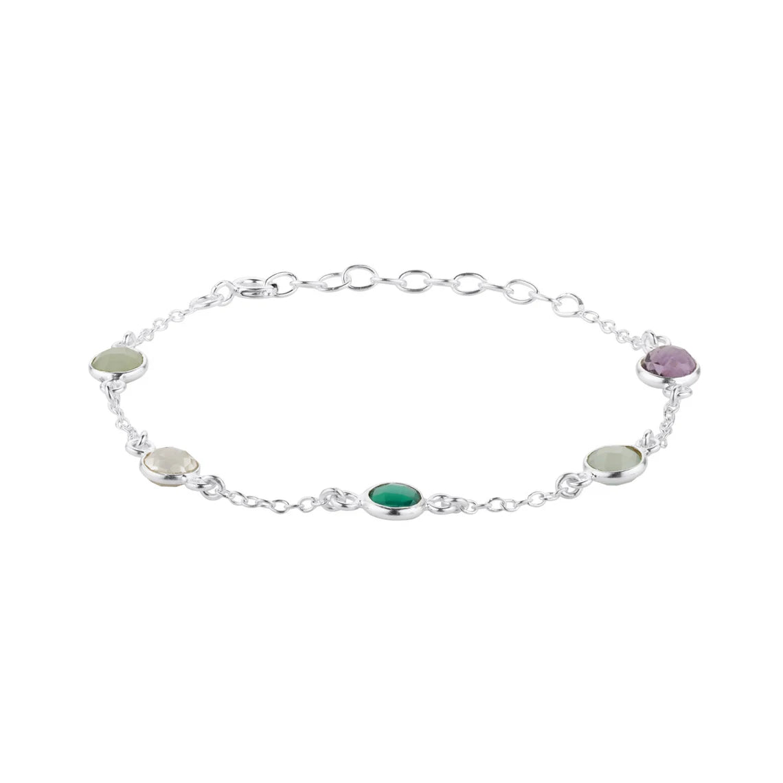 Aqua Chalcedony, Amethyst, Green Onyx, Green Amethyst Bracelet in 925 Sterling Silver