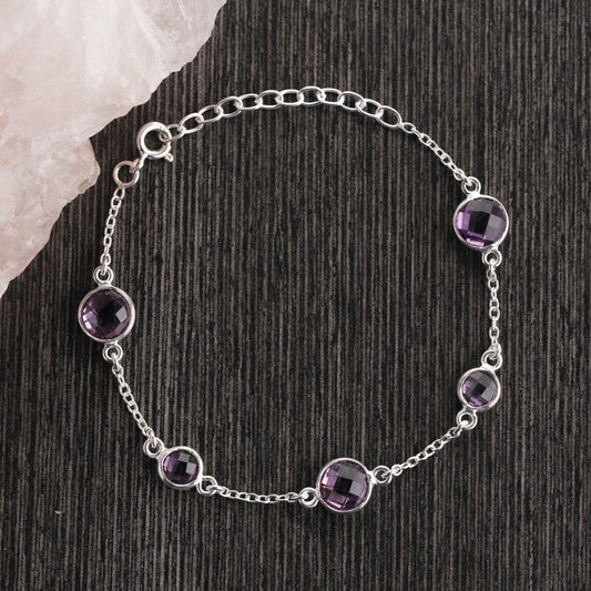 Amethyst Gemstone Bracelet in Sterling Silver - Purple Natural Amethyst Bracelet