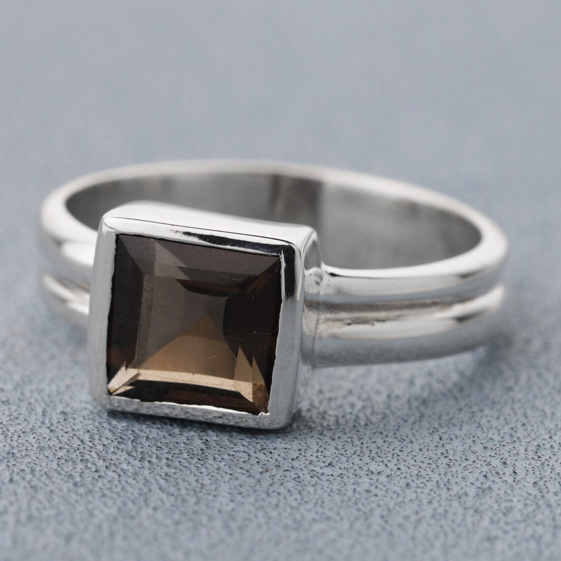 Natural Smoky Quartz Ring-Handmade Silver Ring-925 Sterling Silver Ring-Square Smoky Quartz Ring-Capricorn Birthstone-Promise Ring