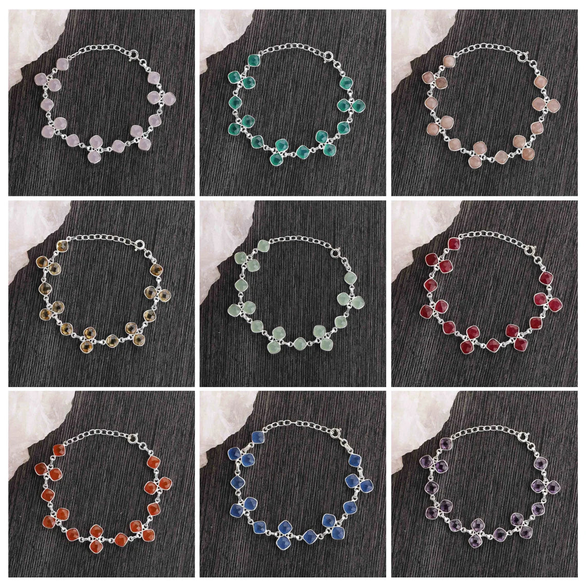 Pink Quartz Cushion Bracelet - Sterling Silver Bracelet - Pink Gemstone Bracelet - Rani Chalcedony Bracelet - Cushion Stone Bracelet