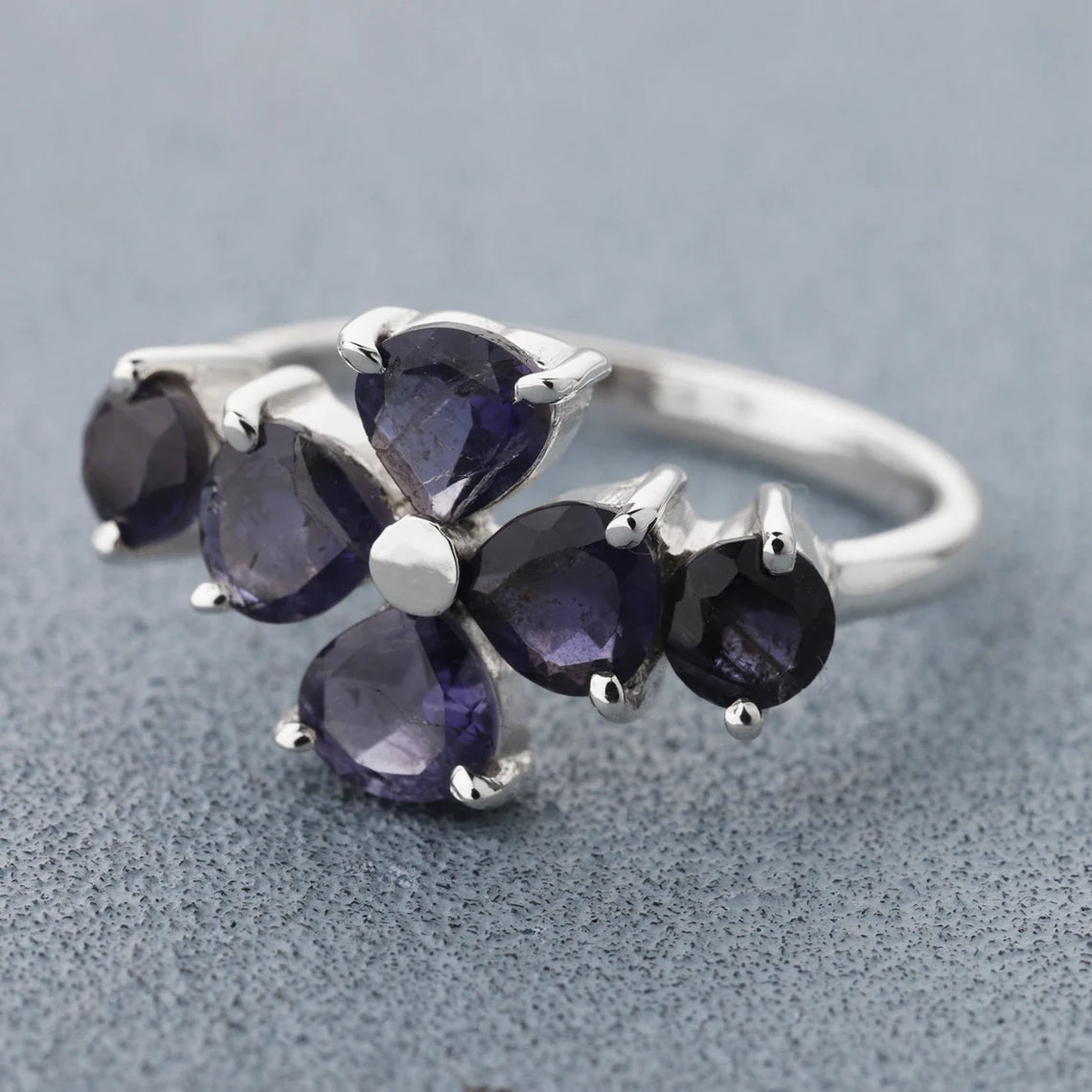 iolite sterling silver ring, iolite prong set ring