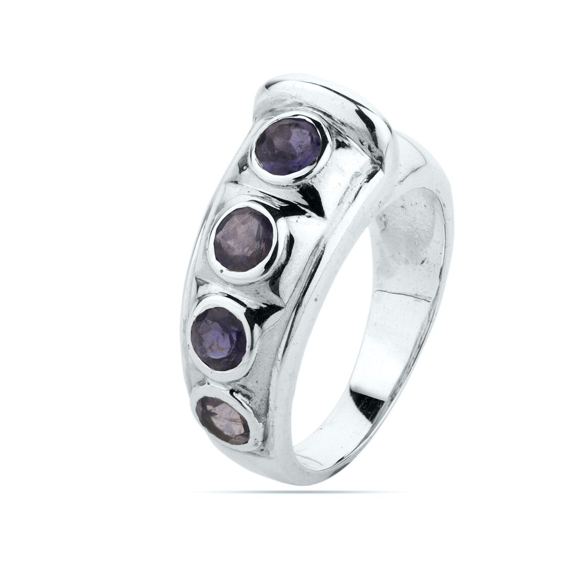 Iolite Gemstone Ring - iolite half side ring - eternity band ring -4x4mm Round Band - 925 sterling silver iolite ring