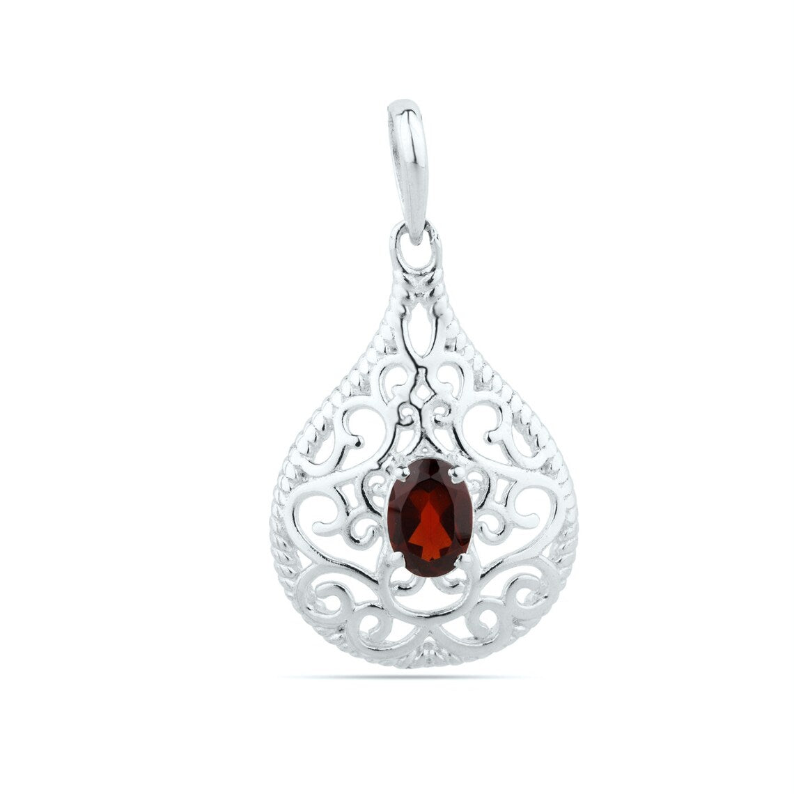 Oval Garnet Designer Silver Pendant