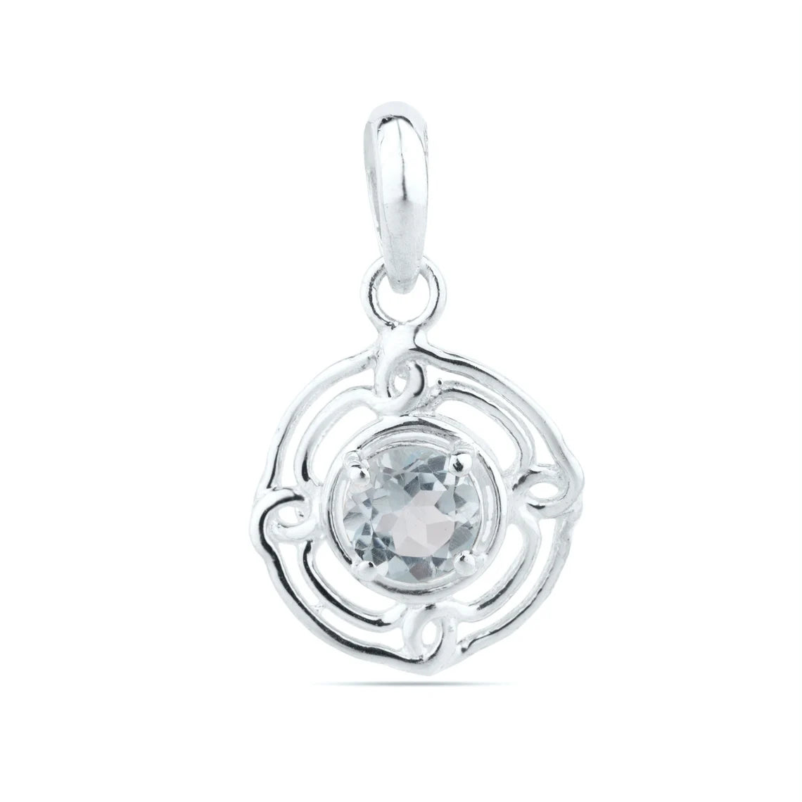 Blue topaz pendant, 6×6mm Round Pendant Blue topaz Round Designer pendant, December birthstone, unique pendant Blue Topaz silver necklace