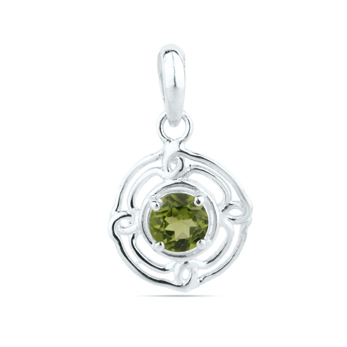Dainty Peridot Pendant, Sterling Silver Peridot Tiny Pendant, August Birthstone, Round Gemstone Pendant, Gift For Girlfriend