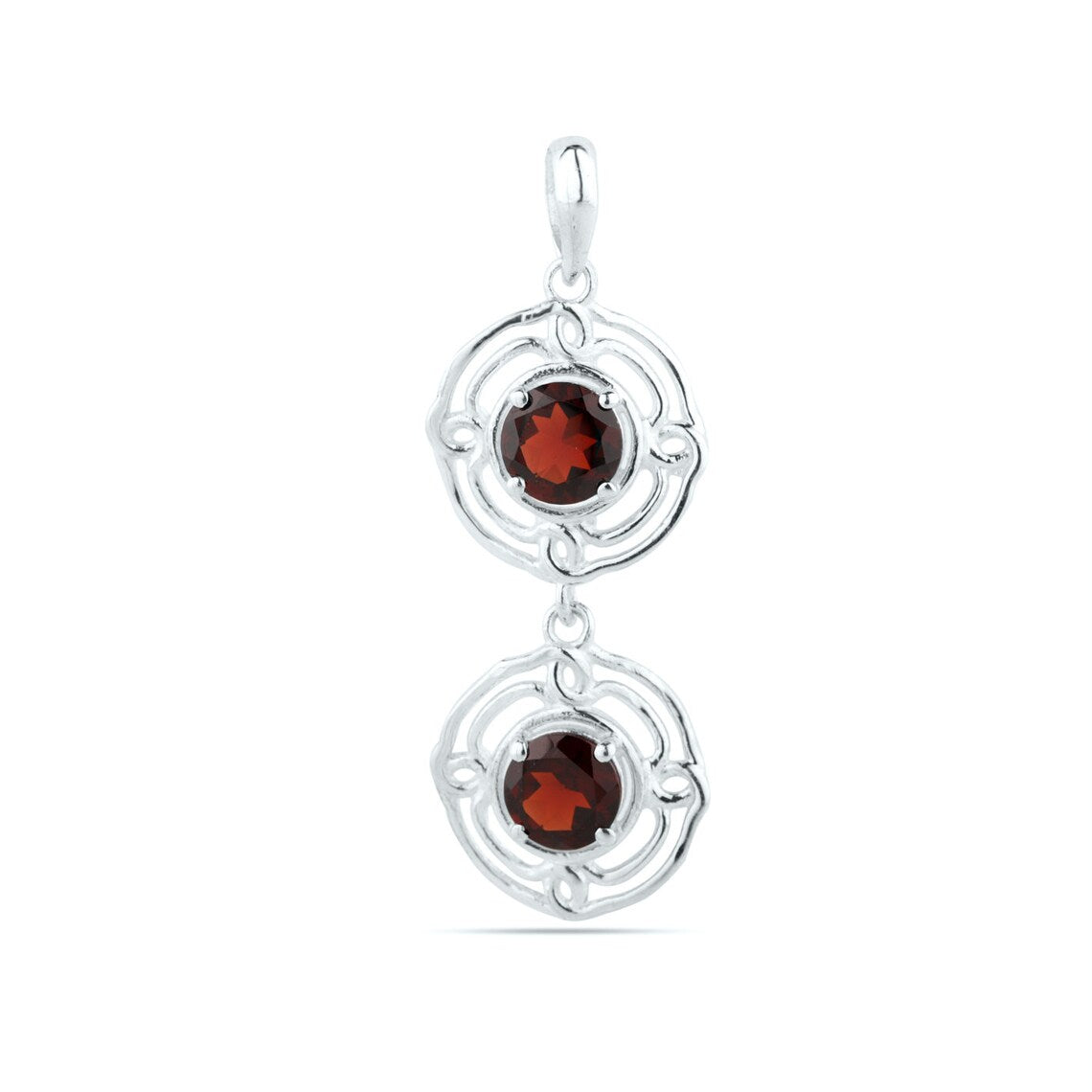 Garnet Gemstone Pendant - 925 Sterling Silver Garnet Pendant - Round Garnet Pendant