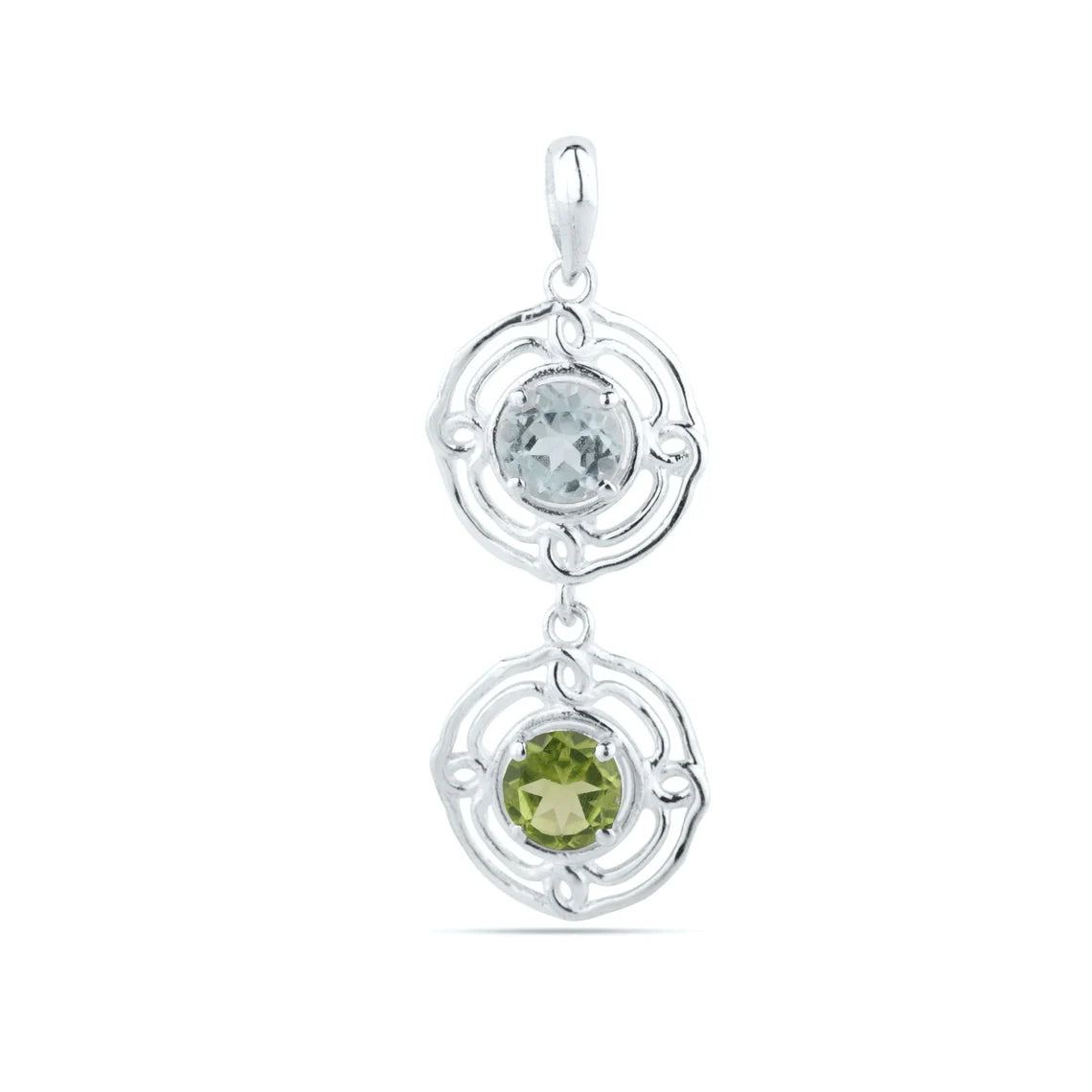 Blue Topaz, Peridot Gemstone Pendant, Round Peridot Blue Topaz Pendant