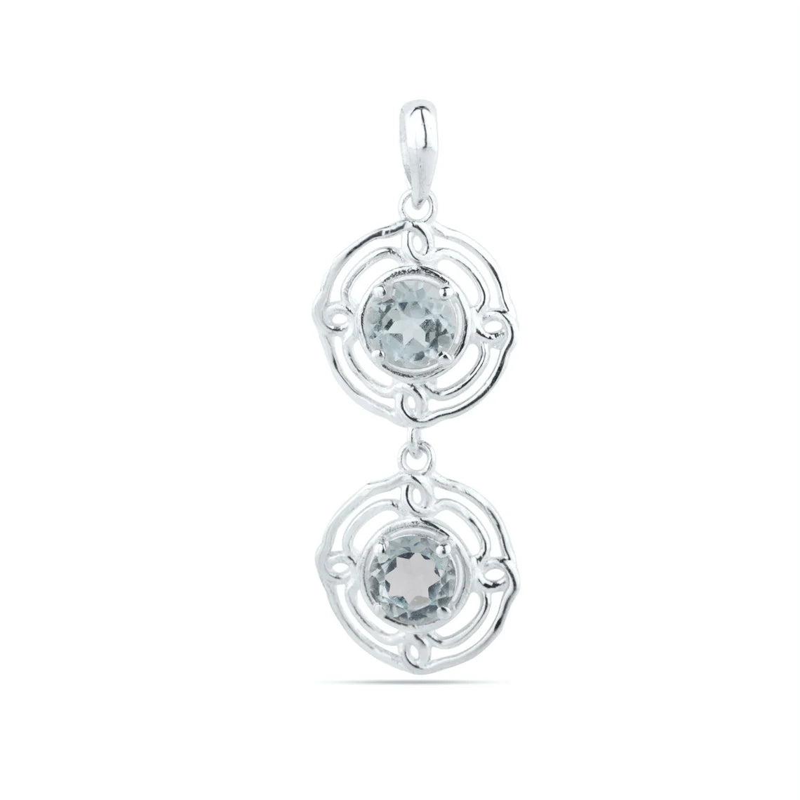 Blue Topaz Silver Pendant - Blue Topaz Round Pendant - Sterling Silver Blue Topaz Designer Pendant - Unique 2 Gemstone Pendant