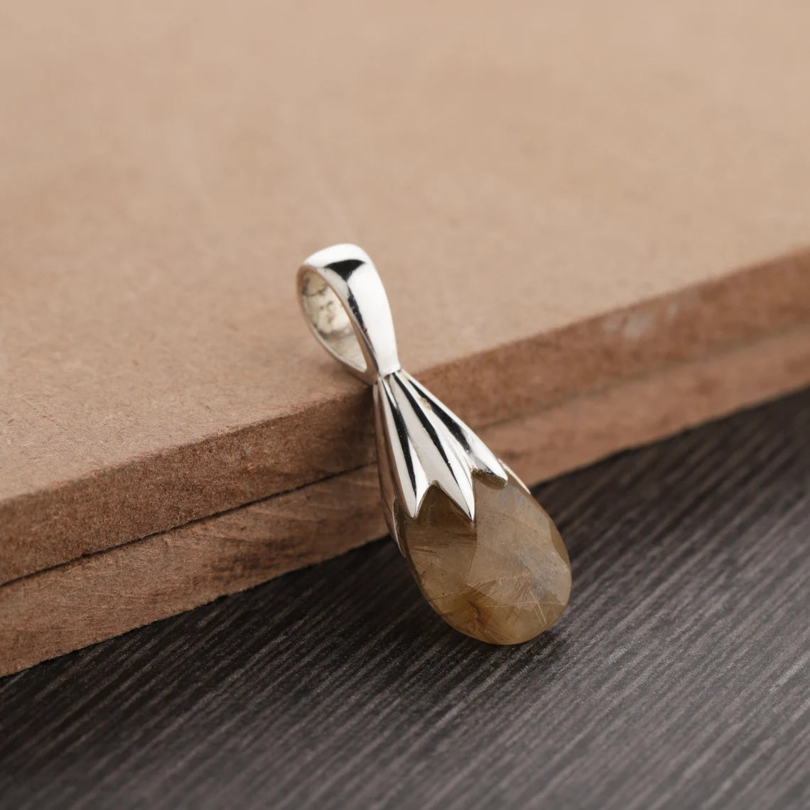 Golden Rutile Pendant - 92.5 Sterling Silver Pendant - Gemstone Pendant - Golden Rutile Teardrop Pendant - Handmade Silver Pendant