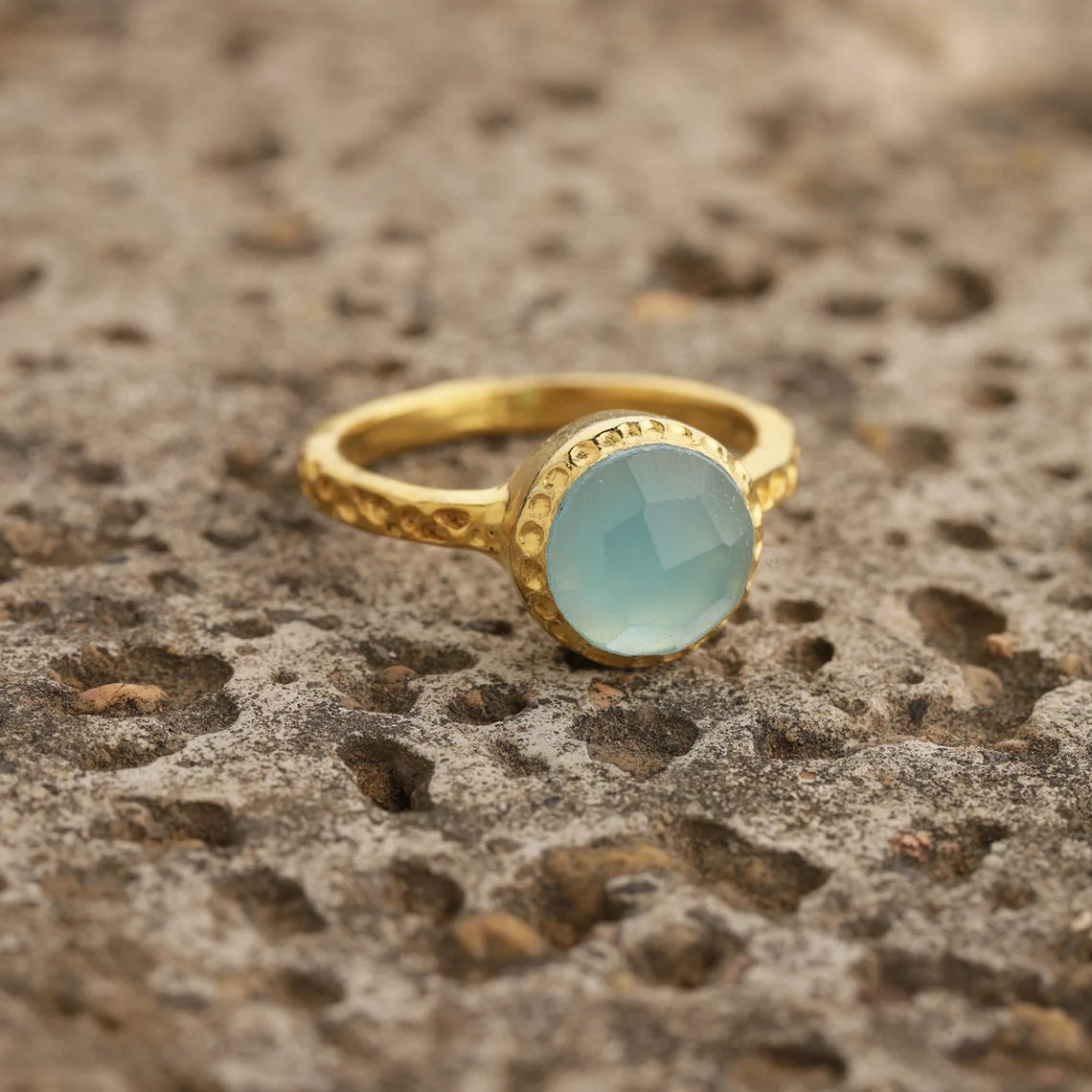 Aqua Chalcedony Ring, 925 Silver Ring, Hammered Band Ring, Handmade Ring, First Choice Ring, Statement Ring, Birthday Gift*