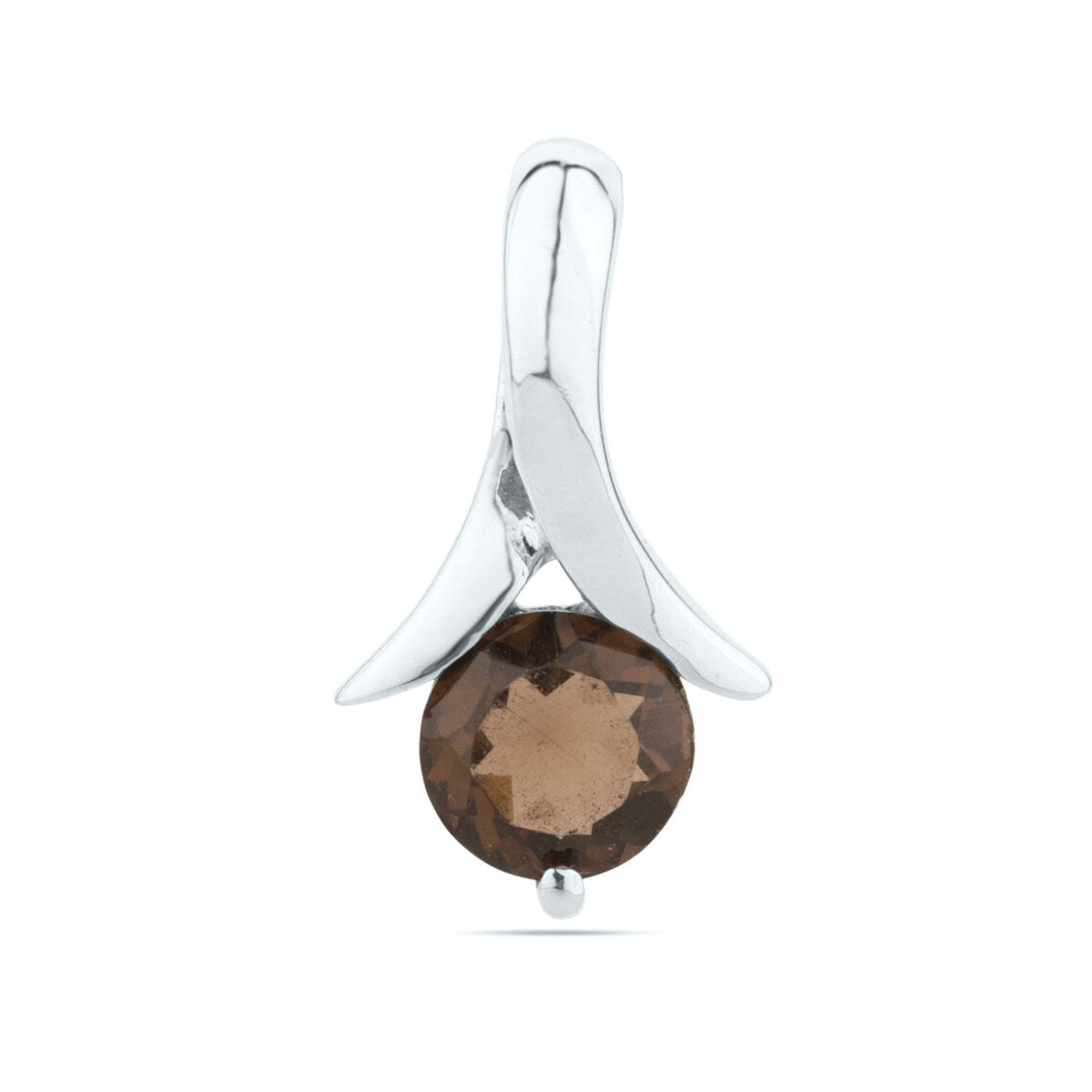 Smoky Quartz Gemstone Pendant, Sterling Silver Smoky Pendant, Round Smoky Quartz Silver Pendant
