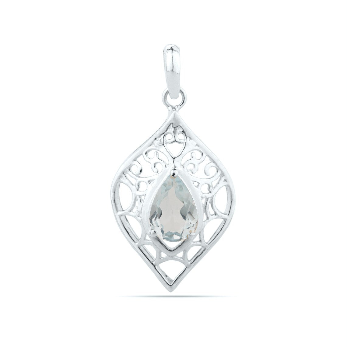 Natural Blue Topaz Pendant-Handmade Silver Pendant-925 Sterling Silver Pendant-Teardrop Blue Topaz Pendant, Women's Anniversary Pendant