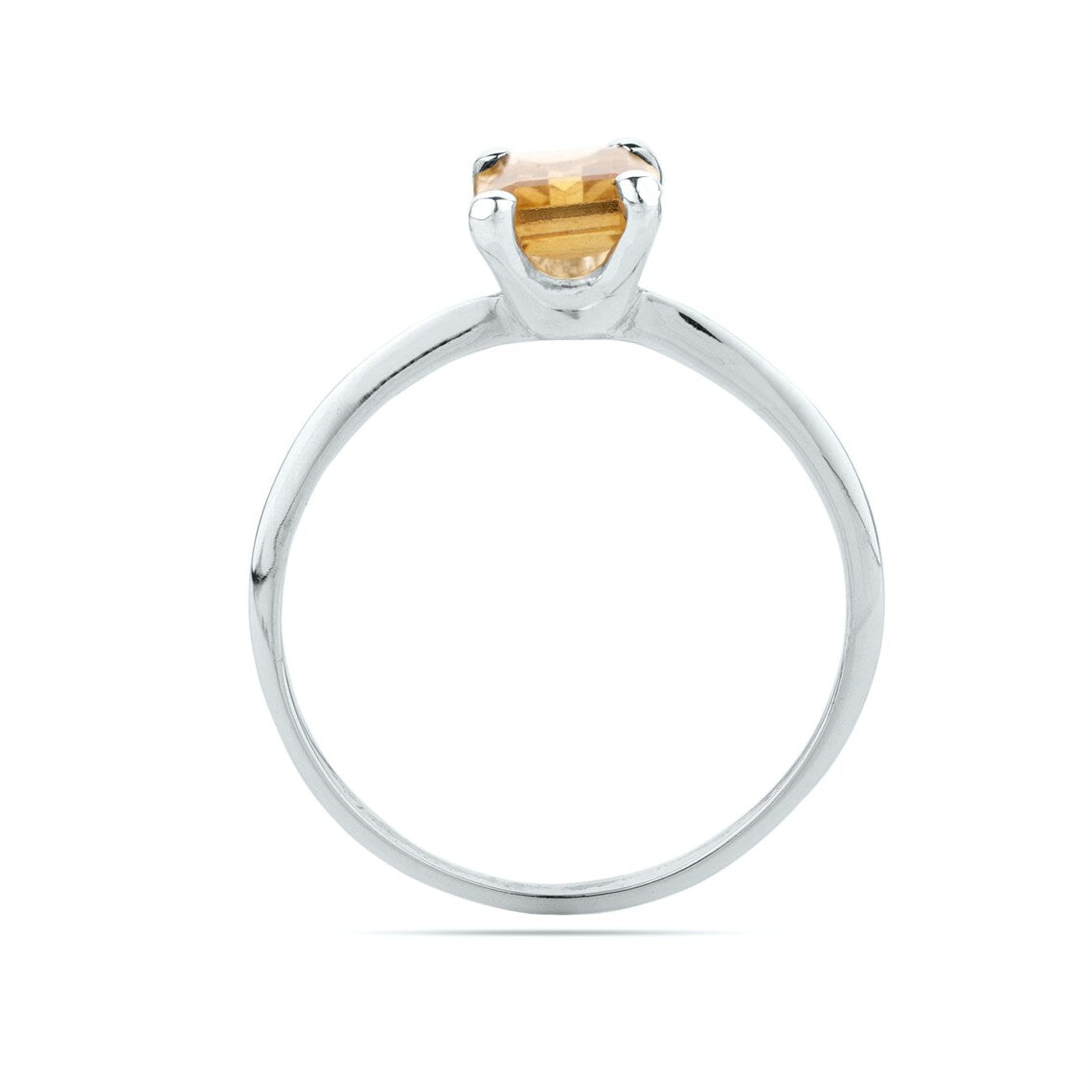 Natural Citrine Octagon Silver Ring, Golden Citrine Minimalist Ring