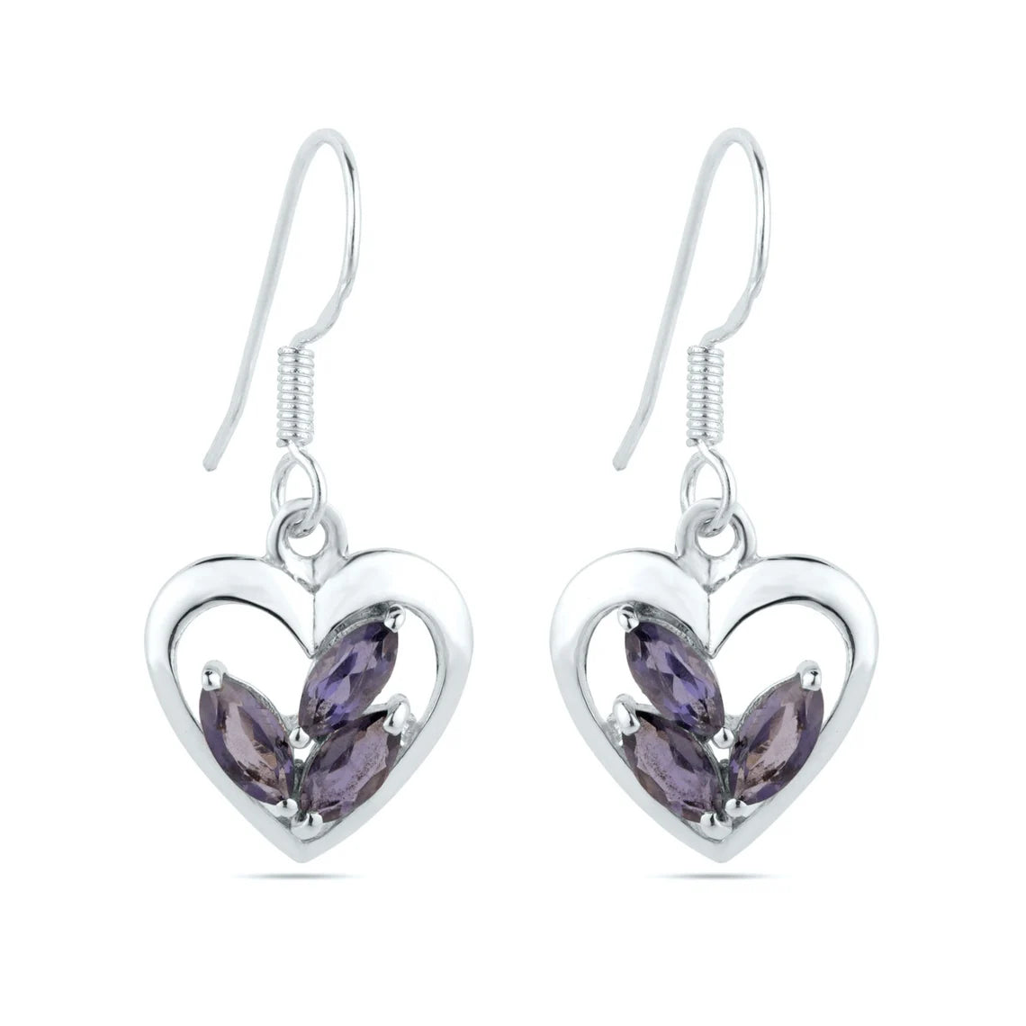 Heart Shape iolite Gemstone Earrings Sterling Silver