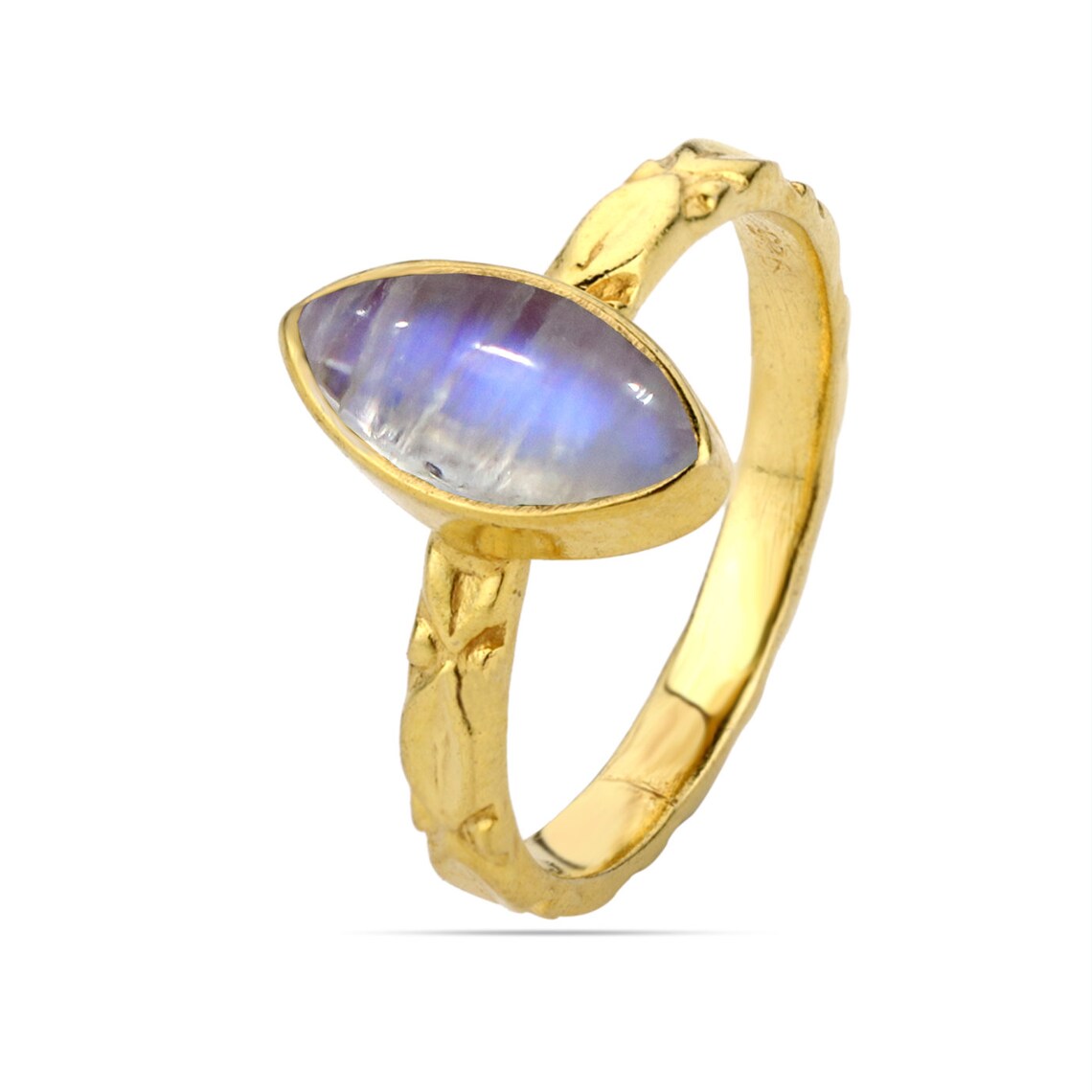 Blue Moonstone Ring, Blue Moonstone Gold Ring, Marquise Ring, Delicate ring, dainty ring, June birthstone AAAA Moonstone Hammered Ring