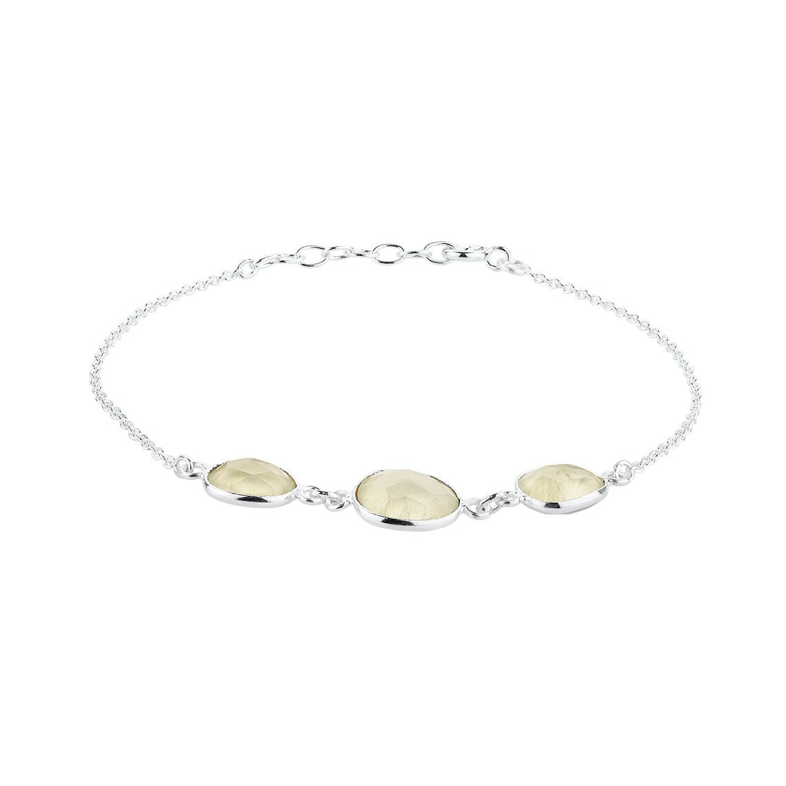 Delicate Green Prehnite Bracelet, Natural Prehnite Bracelet, Light Green Bracelet Faceted Prehnite Bracelet Three Stones Bracelet