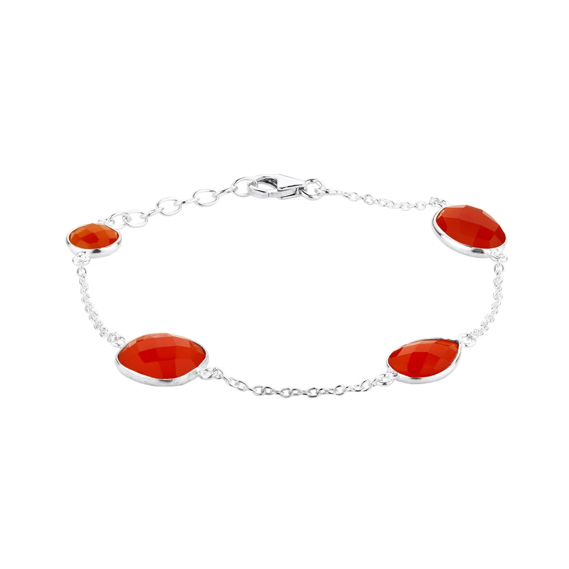 Natural Carnelian Silver Bracelet 7-8" inch