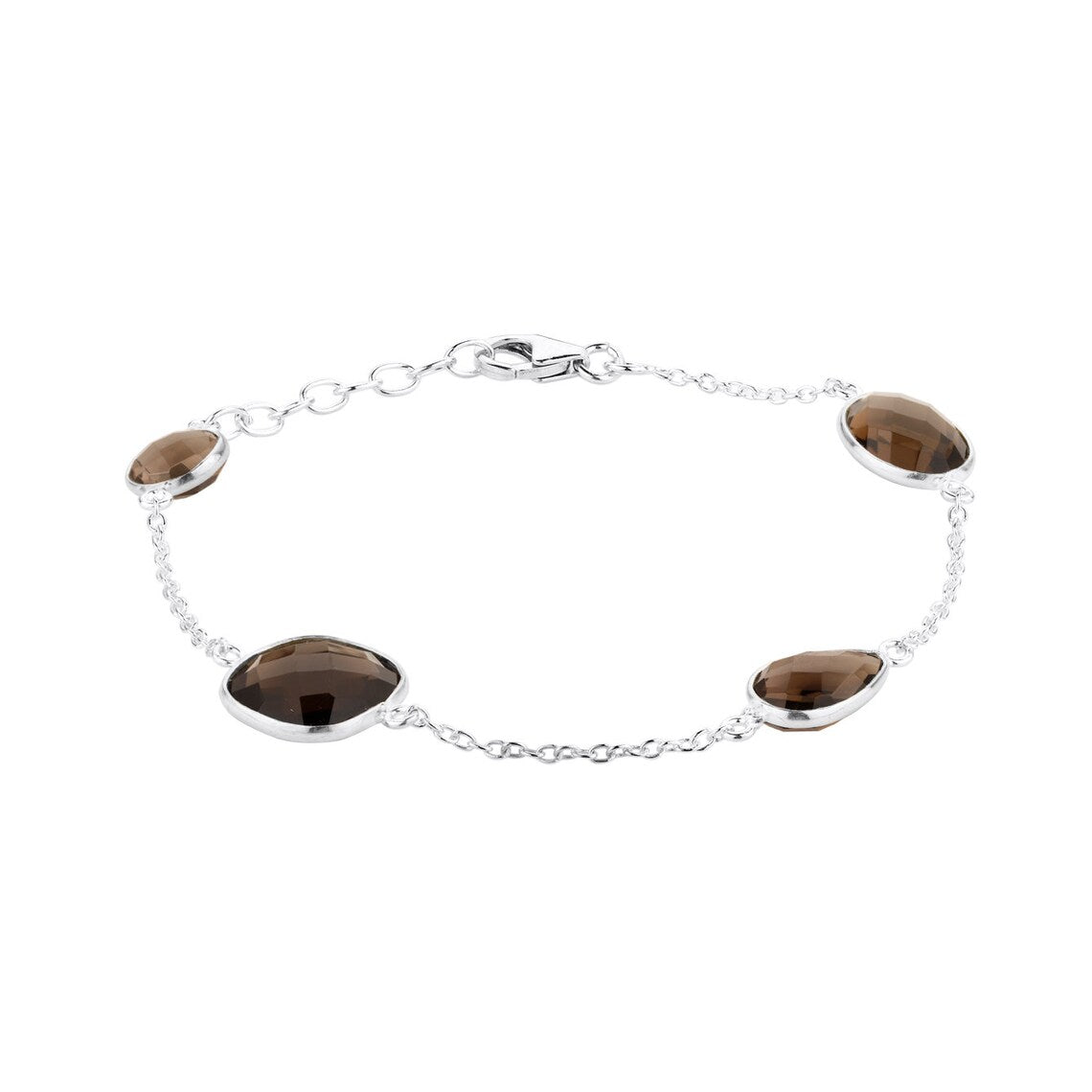 Smoky Quartz 925 Sterling Silver Bracelet - Chain Bracelet - Smoky Topaz Gemstone Bracelet