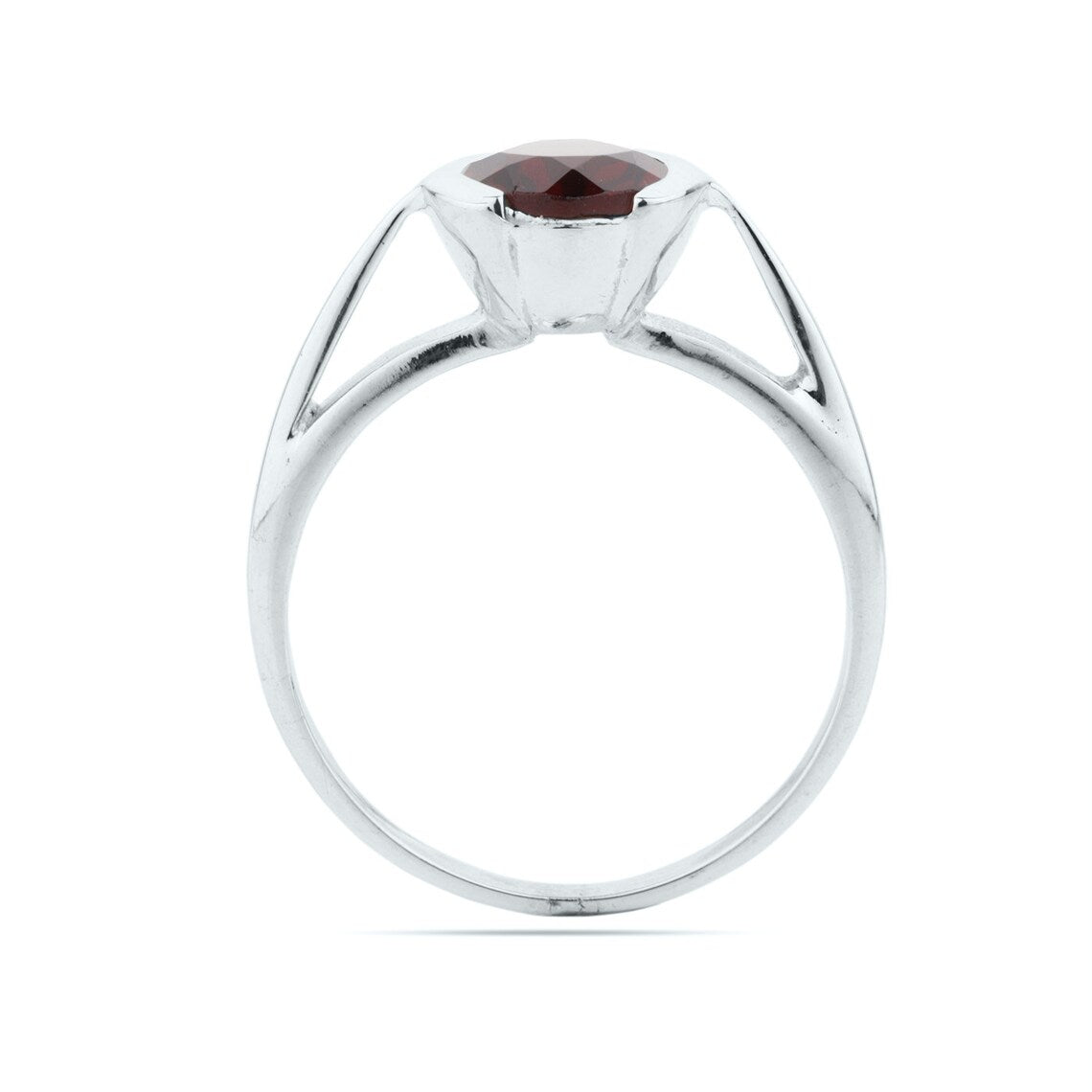 natural garnet ring round cut sterling silver solitaire engagement ring January birthstone red gemstone ring