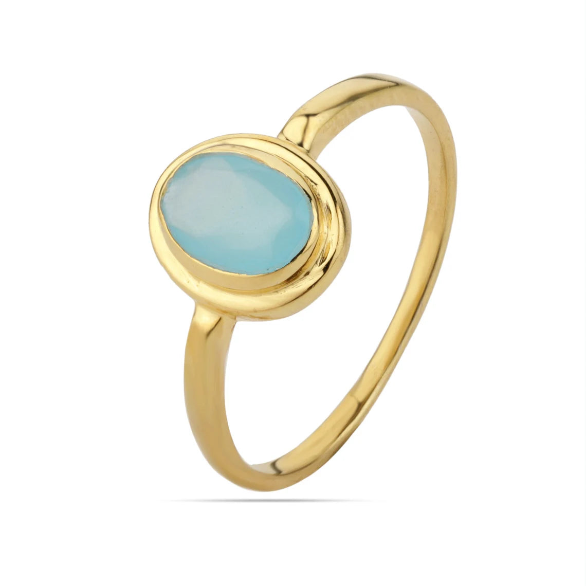 Gold Plated Sterling Silver Blue Chalcedony Ring