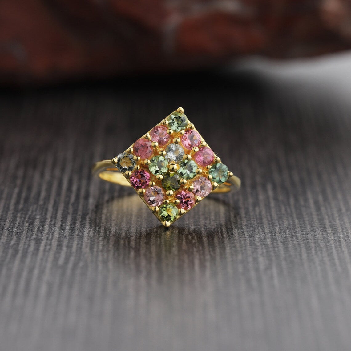 Multi Tourmaline Gold Ring, Tourmaline Gemstone Ring, Anniversary Gift Ring, Women’s Ring, 925 Silver Ring