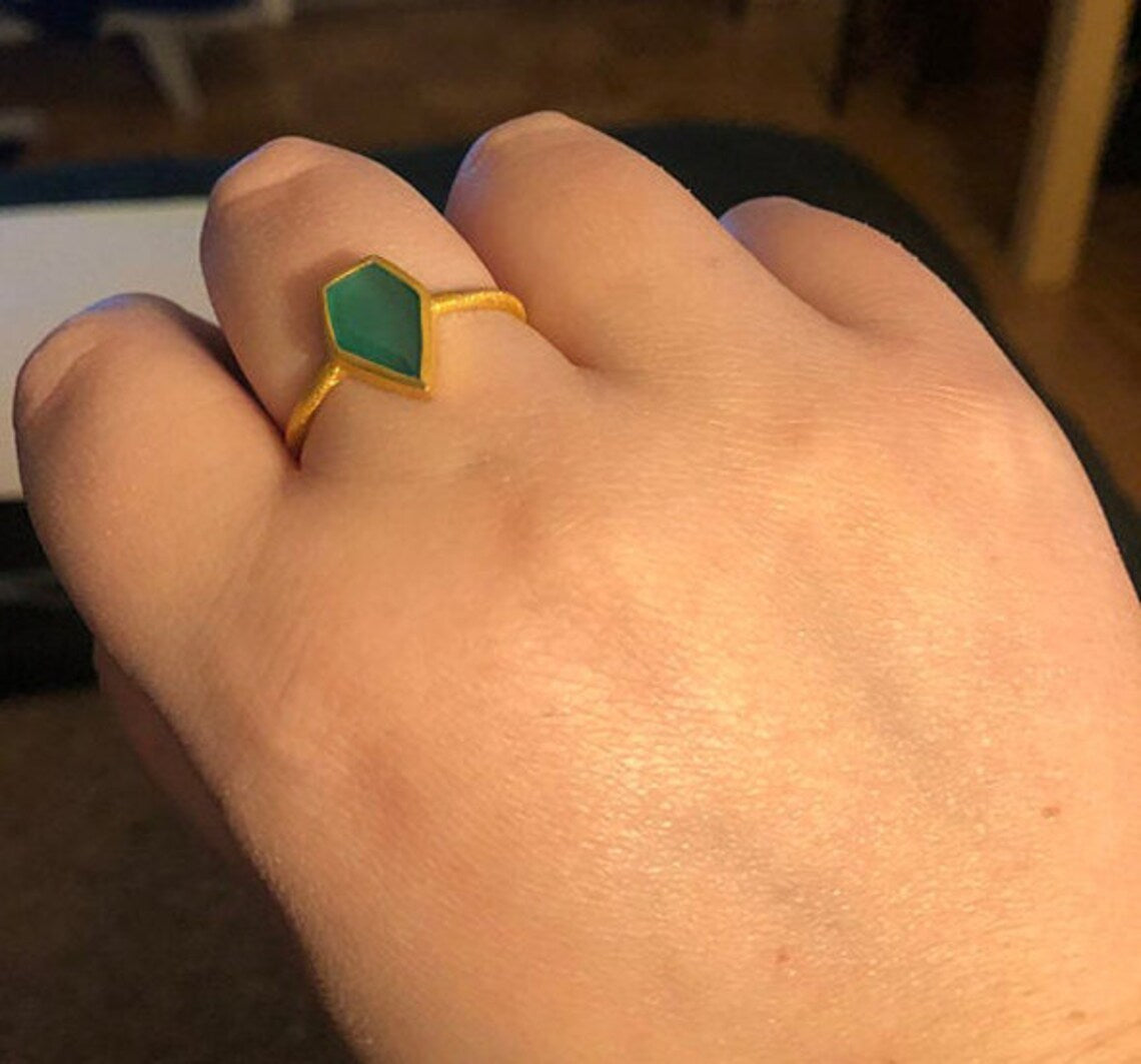Green Onyx Ring stack ring, Kite Green Onyx stacking ring Green Onyx Gold Ring 18k Gold Vermeil Sterling Silver Green Onyx Adjustable Ring