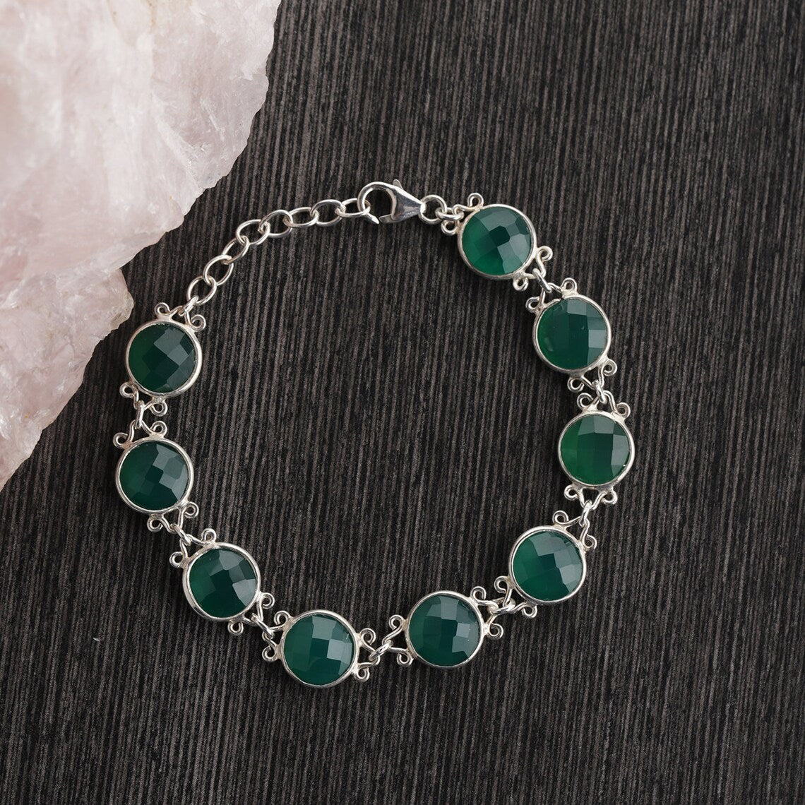 Green Onyx 925 Sterling Silver Bracelet