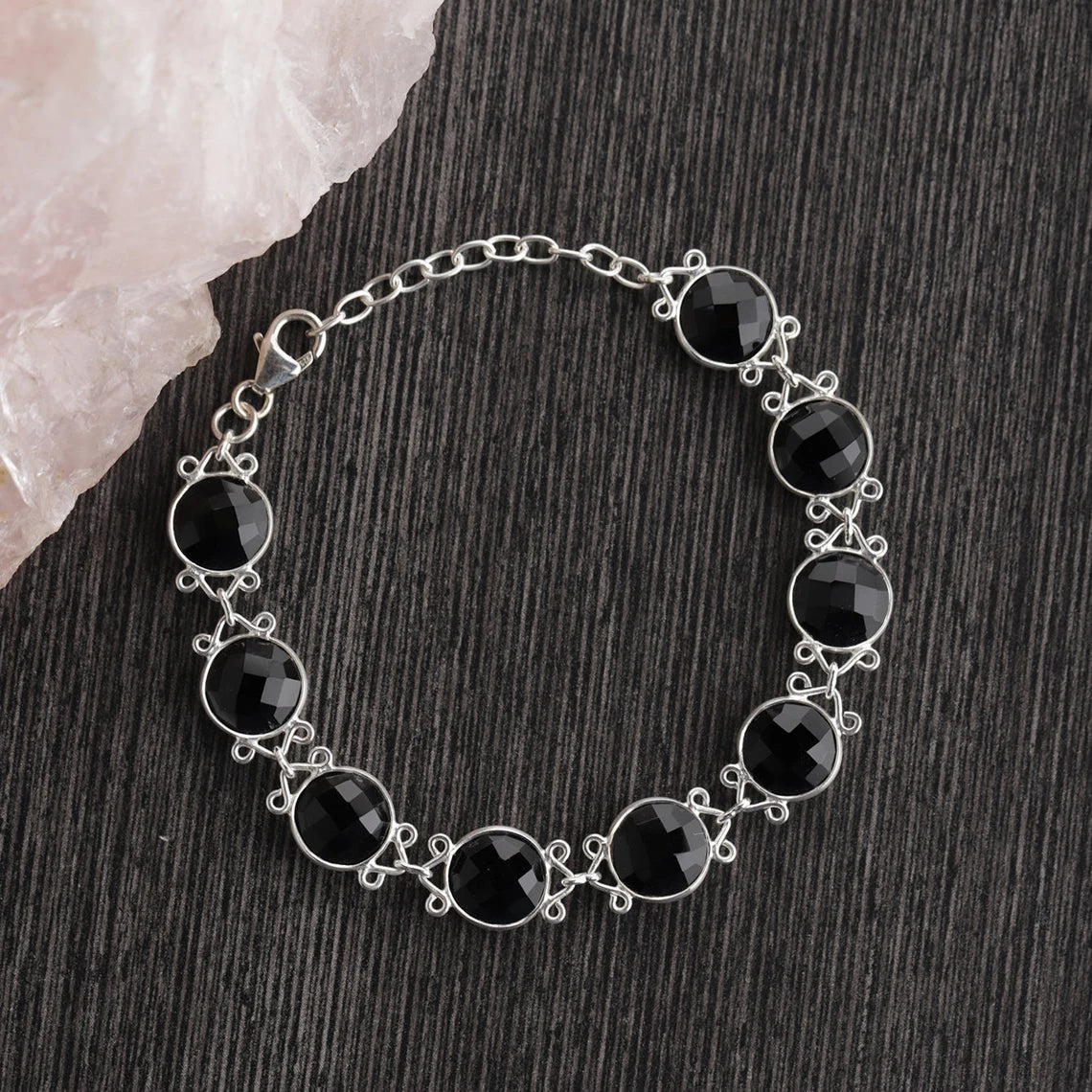 Black Onyx - Sterling Silver - Wrap Bracelet, Black Onyx, Natural Crystal Bracelet