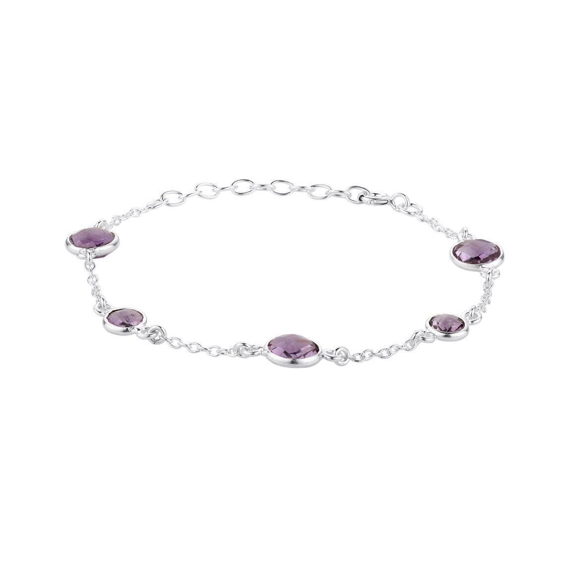 Amethyst Gemstone Bracelet in Sterling Silver - Purple Natural Amethyst Bracelet