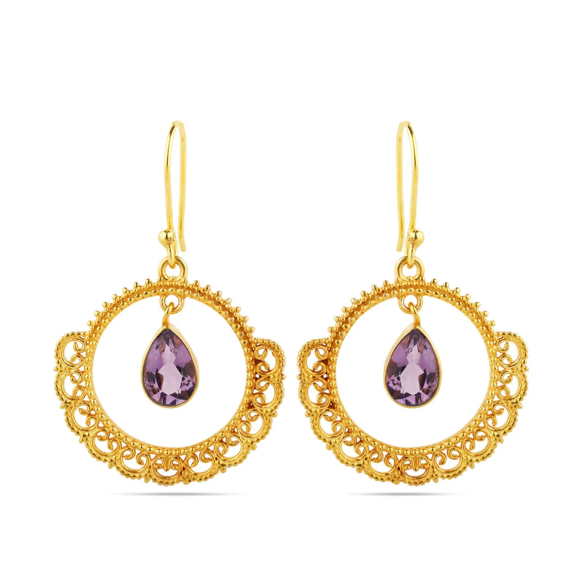 925 Silver Earrings with Gold Plating - Amethyst Earrings, February Birthstone