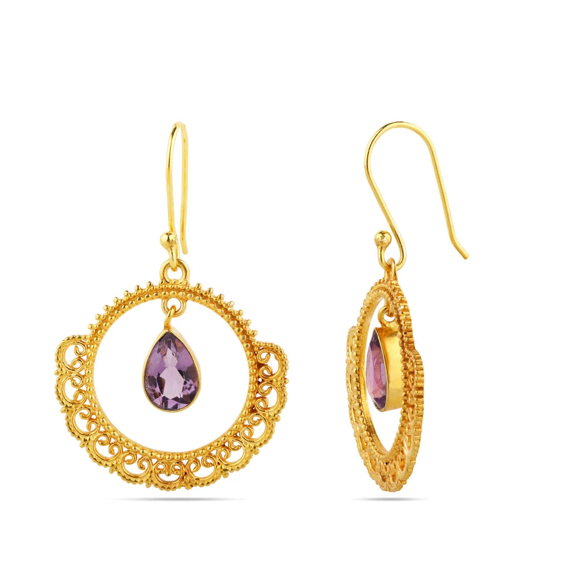 925 Silver Earrings with Gold Plating - Amethyst Earrings, February Birthstone