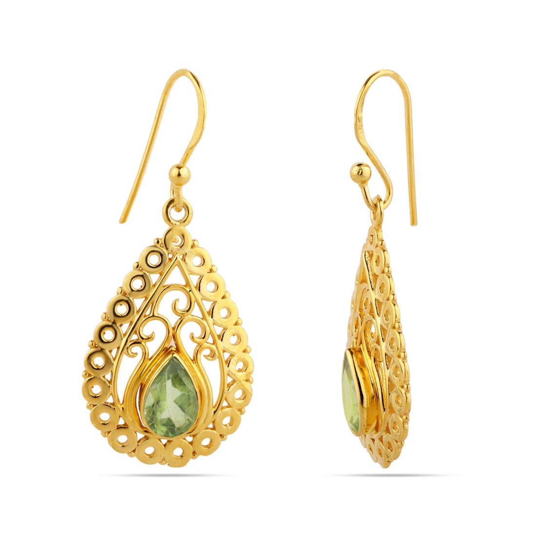 Peridot Gemstone Earrings, 18kt Gold Plated, Sterling Silver Earrings, August Birthstone Earrings, Green Stone Earrings, Peridot Hoops
