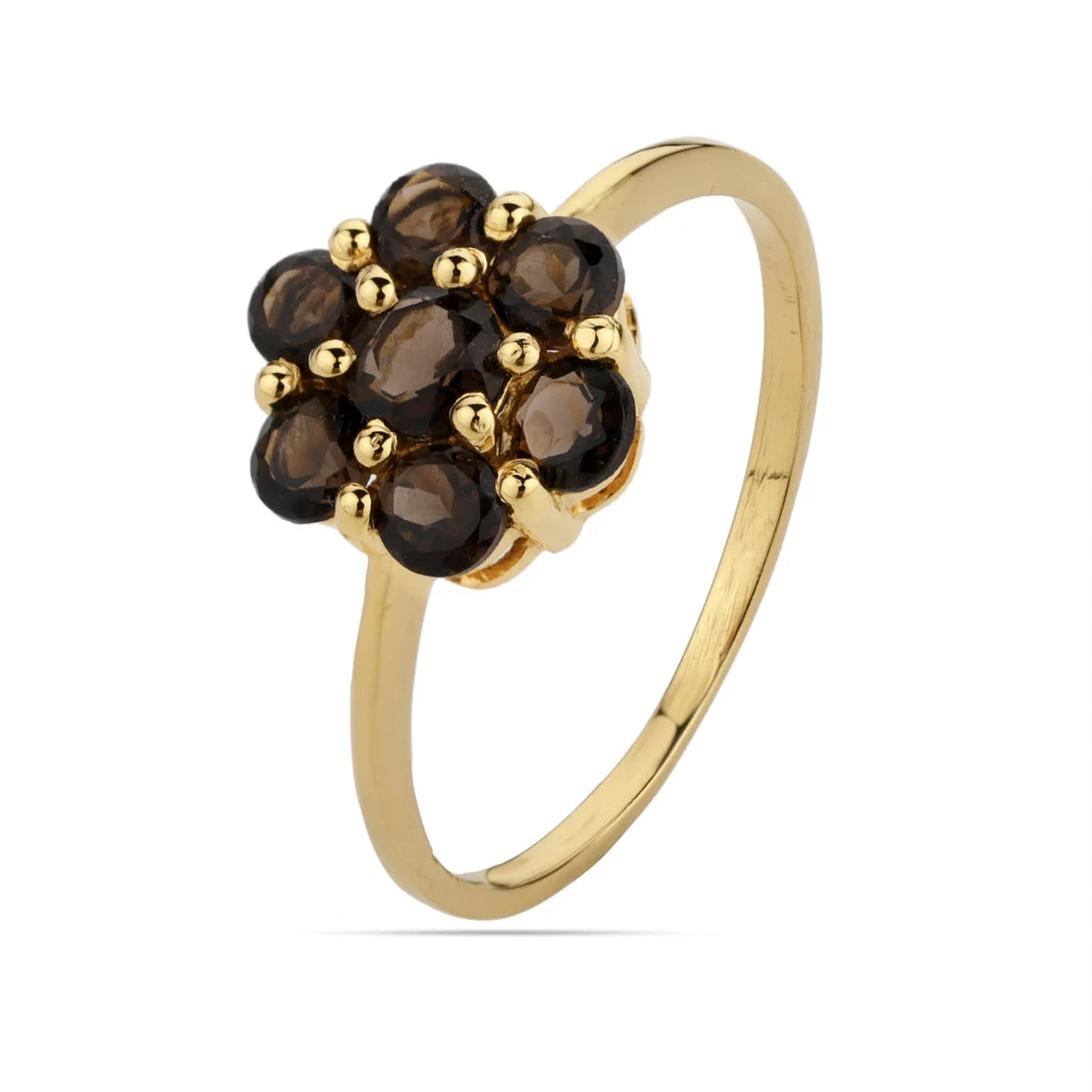 Round Smoky Topaz Cluster Ring, Smoky Topaz Gold Ring, Smoky Quartz Gemstone Ring, Smoky Round Faceted Ring, Brown Stone Ring, Handmade