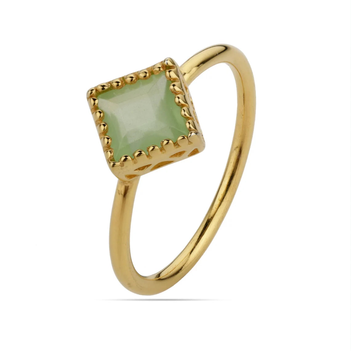 Green Chalcedony Gold Ring, Gemstone Ring - Stacking Minimalist Ring - Birthstone