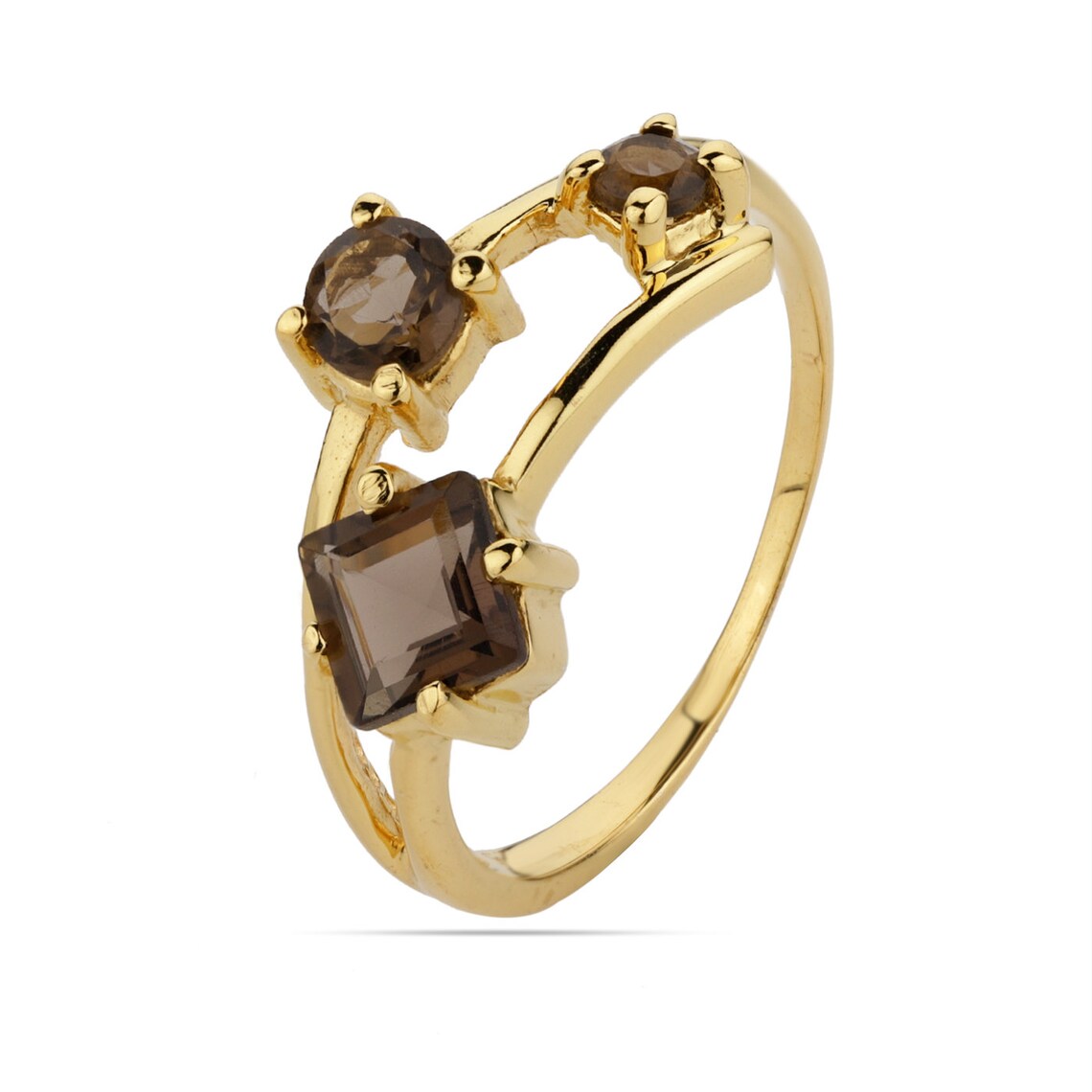 Unique Smoky Quartz Ring-Smoky Quartz Cluster Ring For Gift-Smoky Quartz Ring - Gold Smoky Ring-Smoky Ring For Love