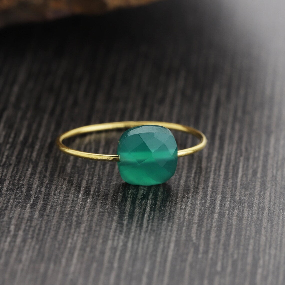 Green Onyx Ring - 925 sterling silver Green Onyx Gemstone Ring - Green onyx cushion Ring