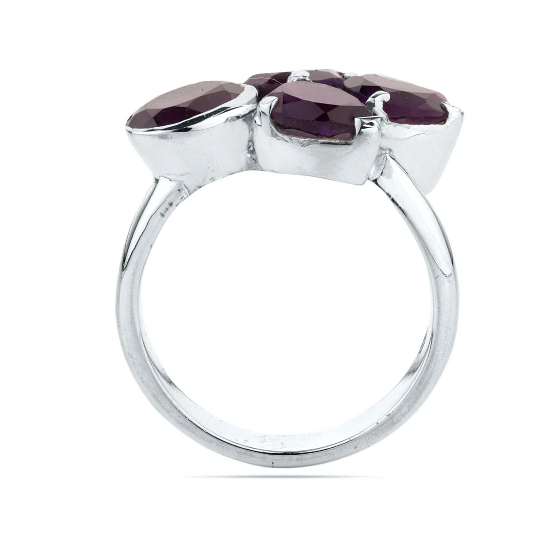 Amethyst Sterling Silver Ring, Amethyst Gemstone Ring, Prong Setting Ring, Amethyst Multi Stone Ring