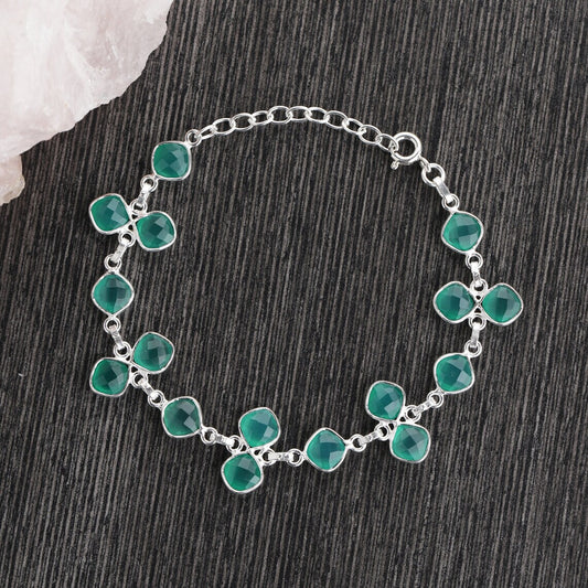 Green Onyx Bracelet - Green Gemstone Bracelet - Cushion Stone Bracelet - Green Gemstone Bracelet - Sterling Silver Bracelet