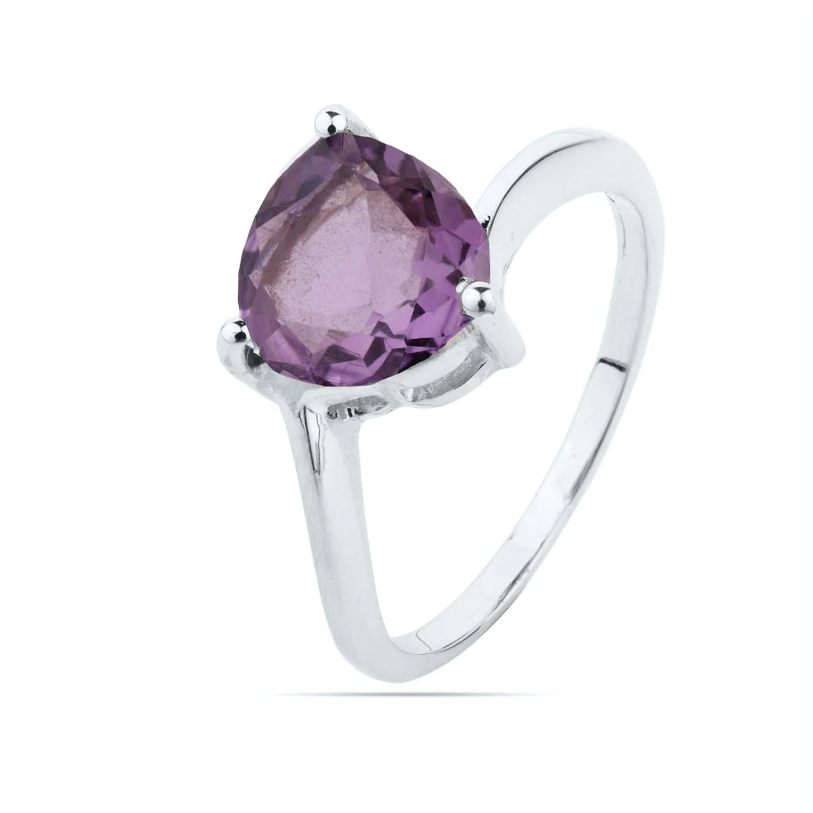 Amethyst Heart Shape Ring in Sterling Silver - Genuine Amethyst - February Birthstone
