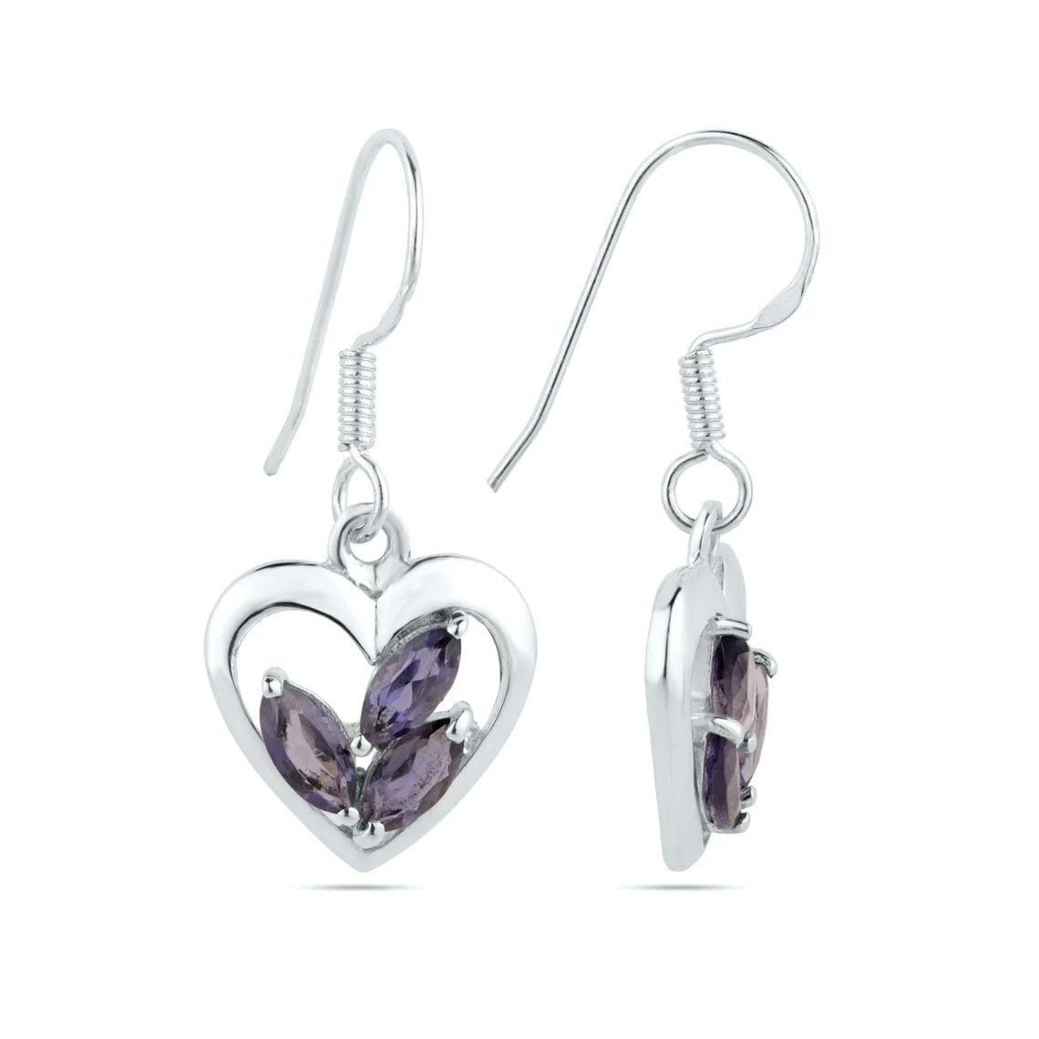 Heart Shape iolite Gemstone Earrings Sterling Silver