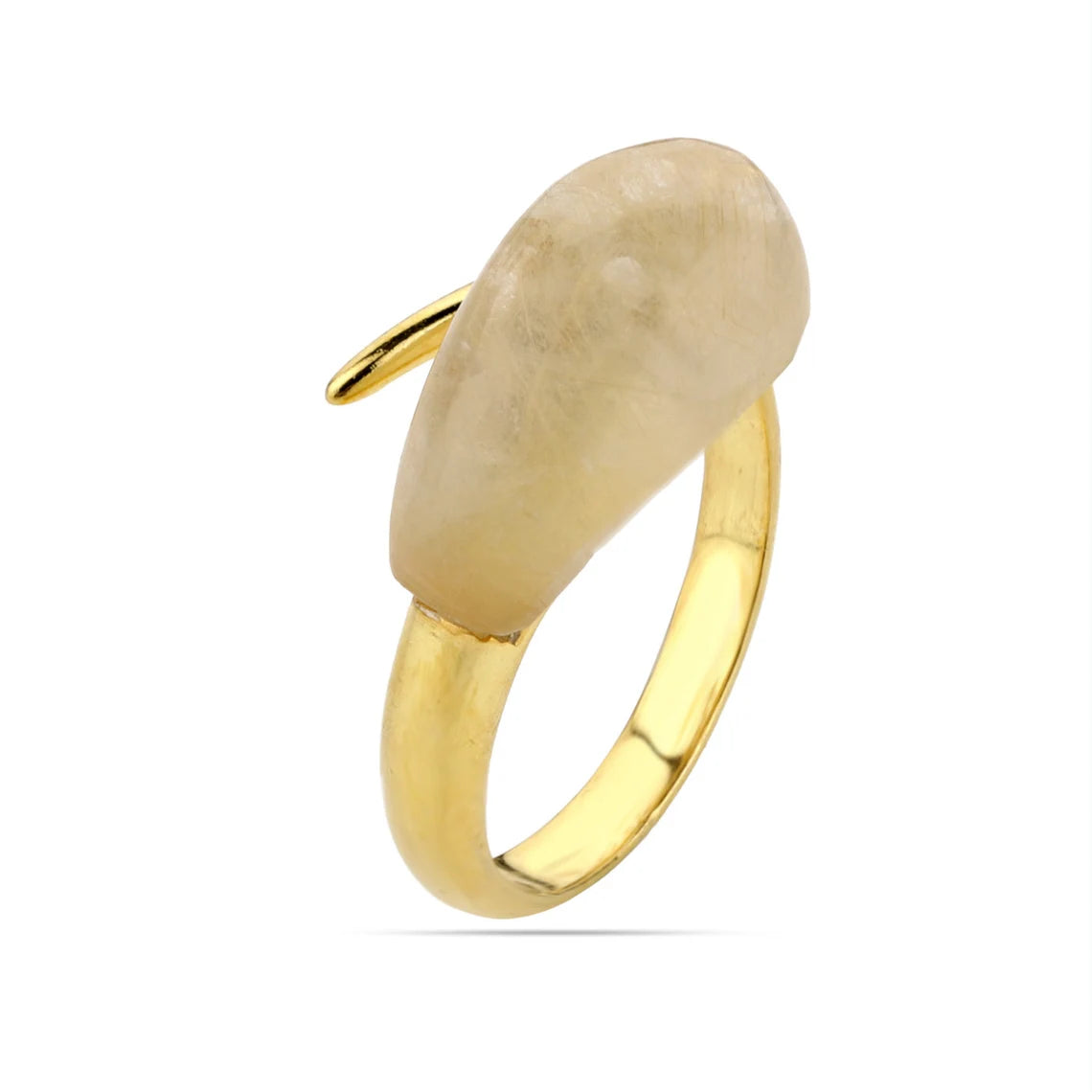 Golden Rutile Ring, Handmade Silver Jewelry, Natural Gemstone, Rutilated Quartz Ring, Dainty Ring, Dolphin Shape Ring Gemstone Ring
