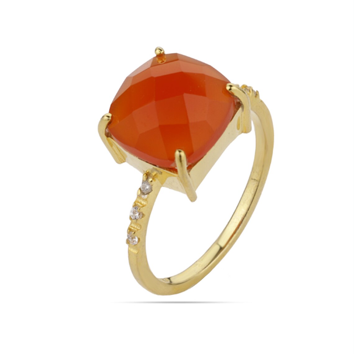 Carnelian Prong Ring - Birthstone Ring - Carnelian CZ Ring - Carnelian Cushion Ring - Gemstone Ring - Stackable Ring - Bridesmaid ring