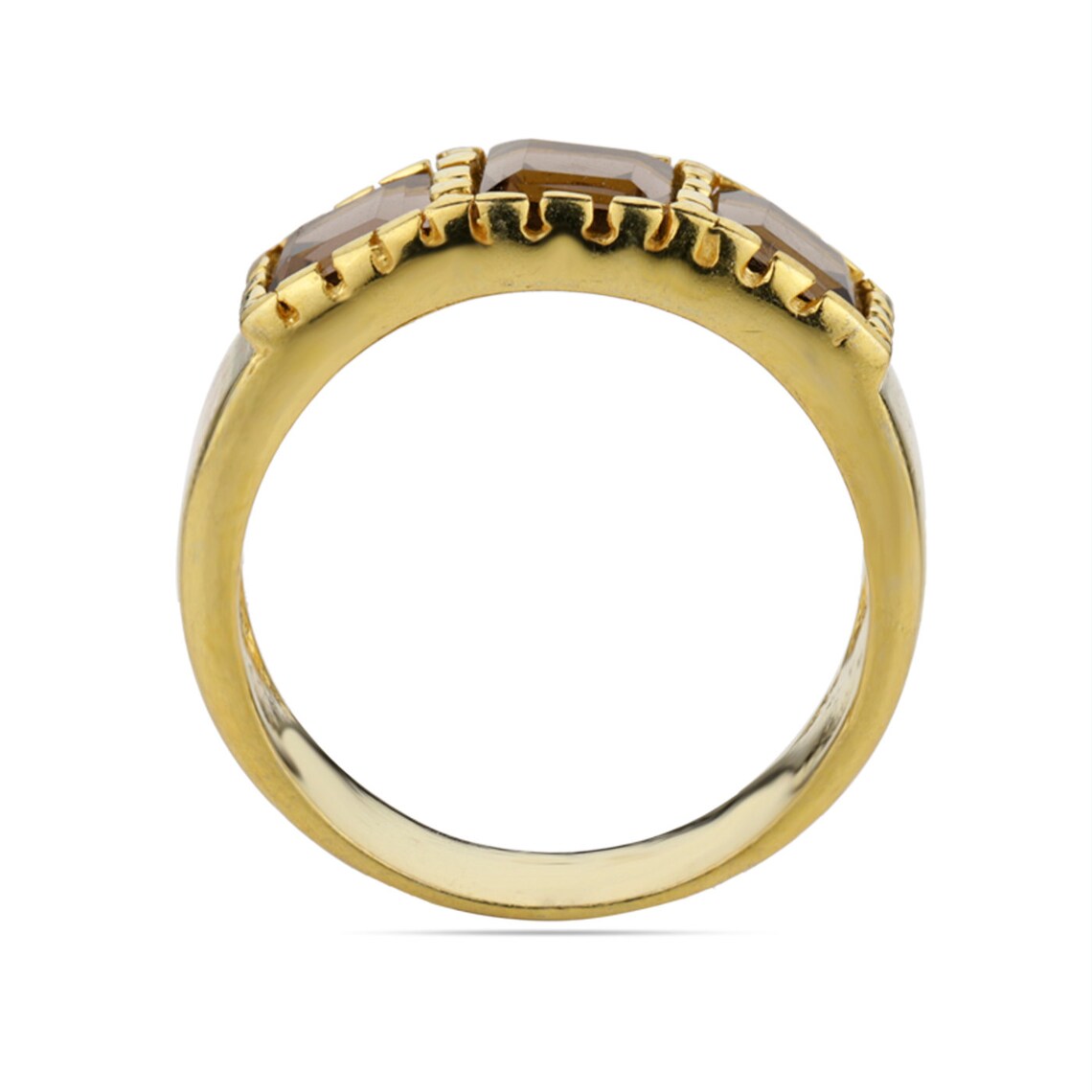 Smoky Quartz Gold Plated Ring, Smoky Quartz Sterling Silver Gold Plated Band Ring