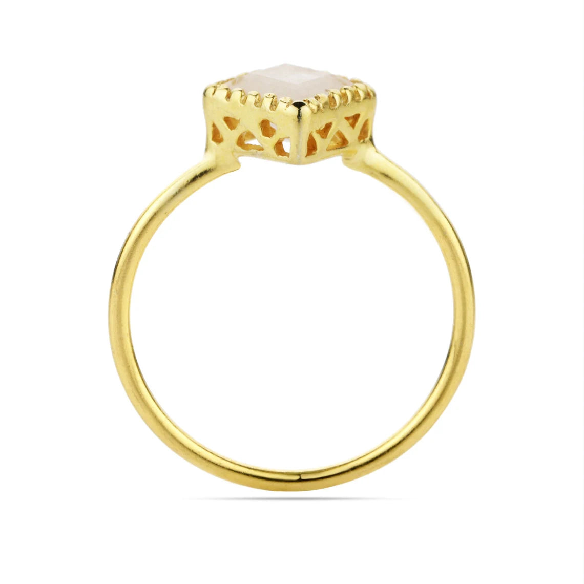 925 Sterling Silver Rainbow Moonstone Gold Plated Ring