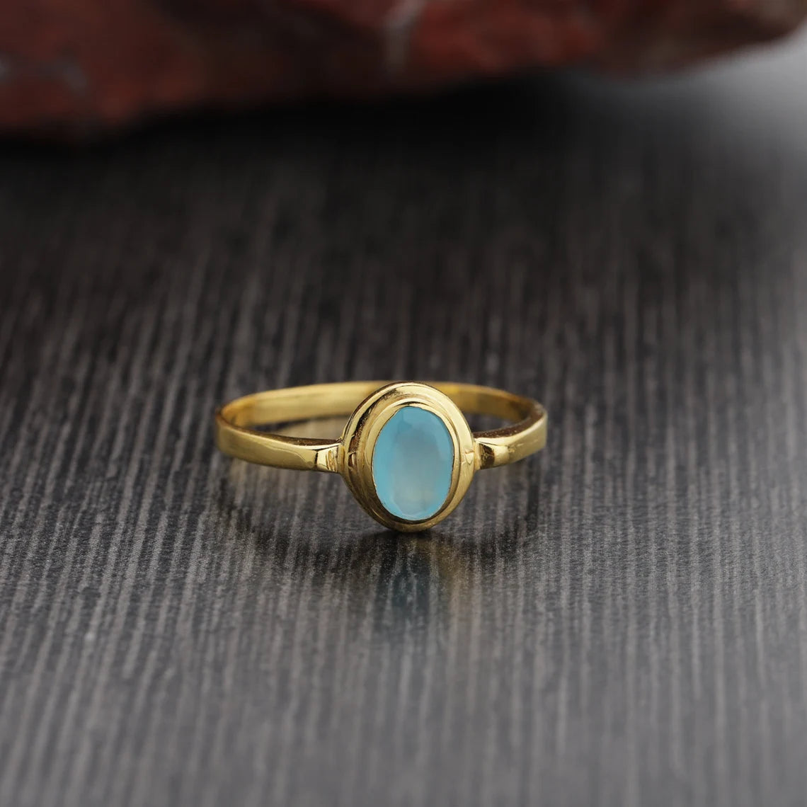 Gold Plated Sterling Silver Blue Chalcedony Ring