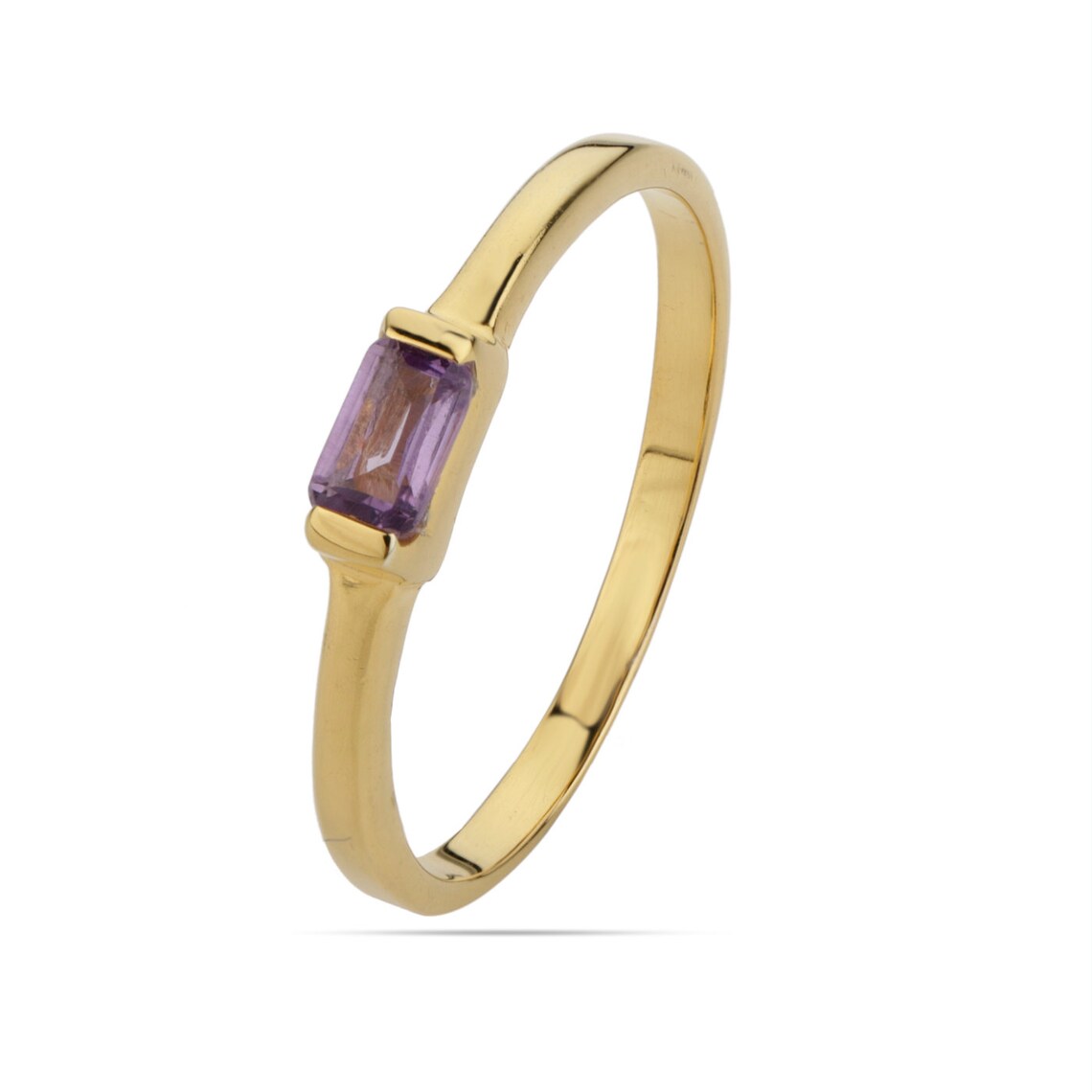 Gold Plated - Sterling 925 Silver Amethyst Ring, Natural Amethyst February Gemstone, Handmade Vermeil Gold Stacking Ring, Dainty Minimalist Women's Gifting Jewelry