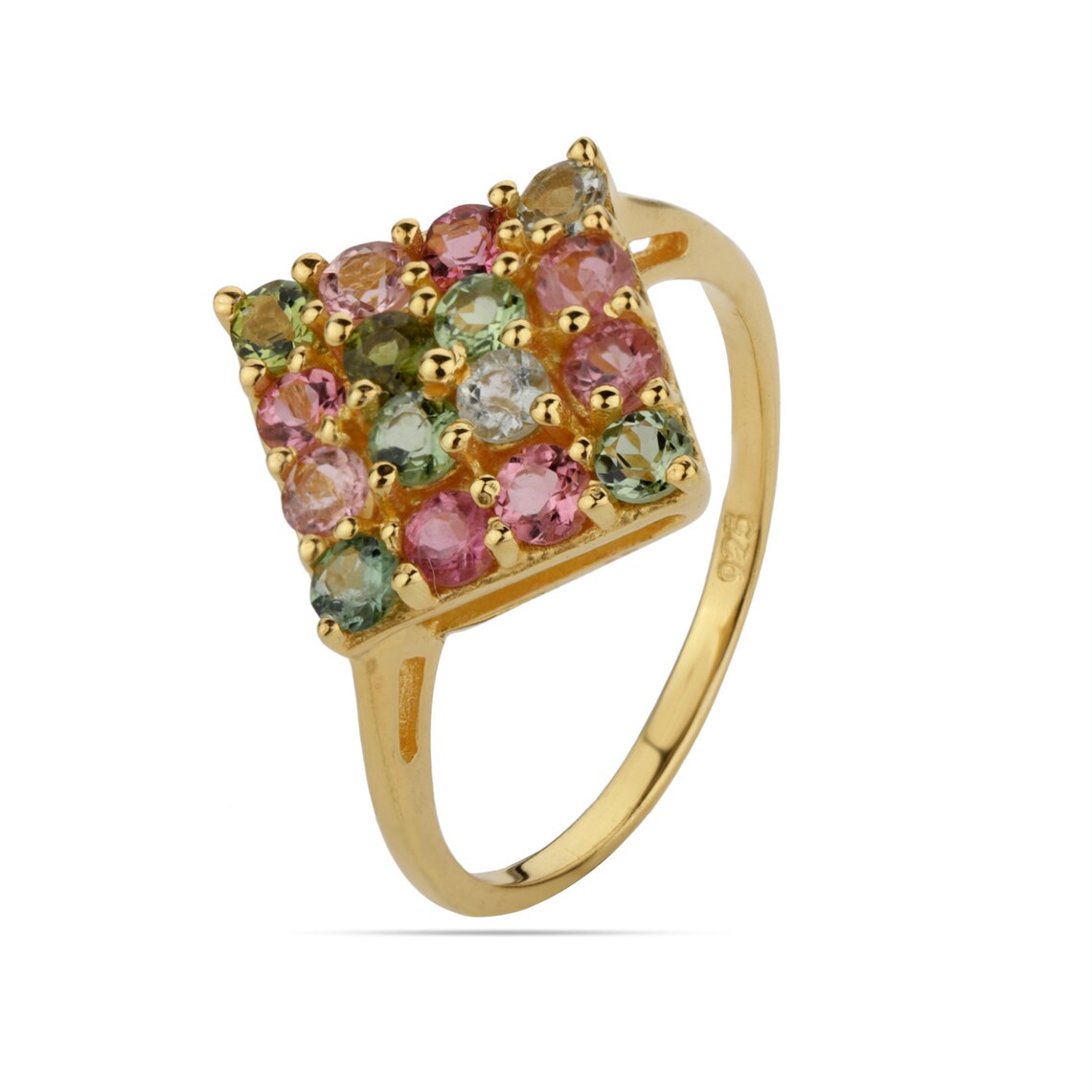 Multi Tourmaline Gold Ring, Tourmaline Gemstone Ring, Anniversary Gift Ring, Women’s Ring, 925 Silver Ring
