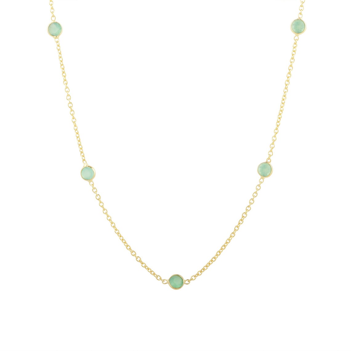 Green Chryso Onyx chain satellite Necklace Gold Necklace - Station Necklace Chain 19" inch