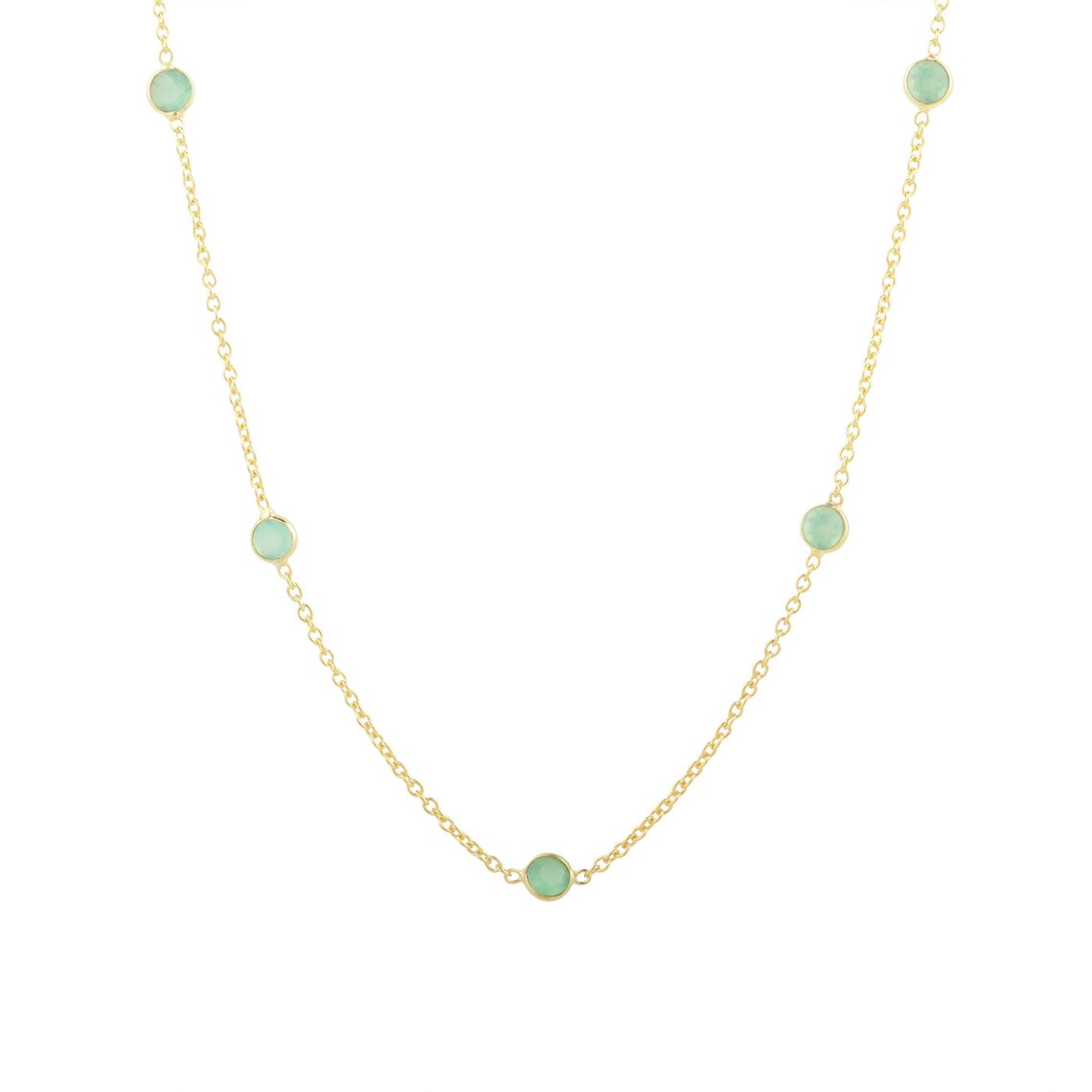 Green Chryso Onyx chain satellite Necklace Gold Necklace - Station Necklace Chain 19" inch