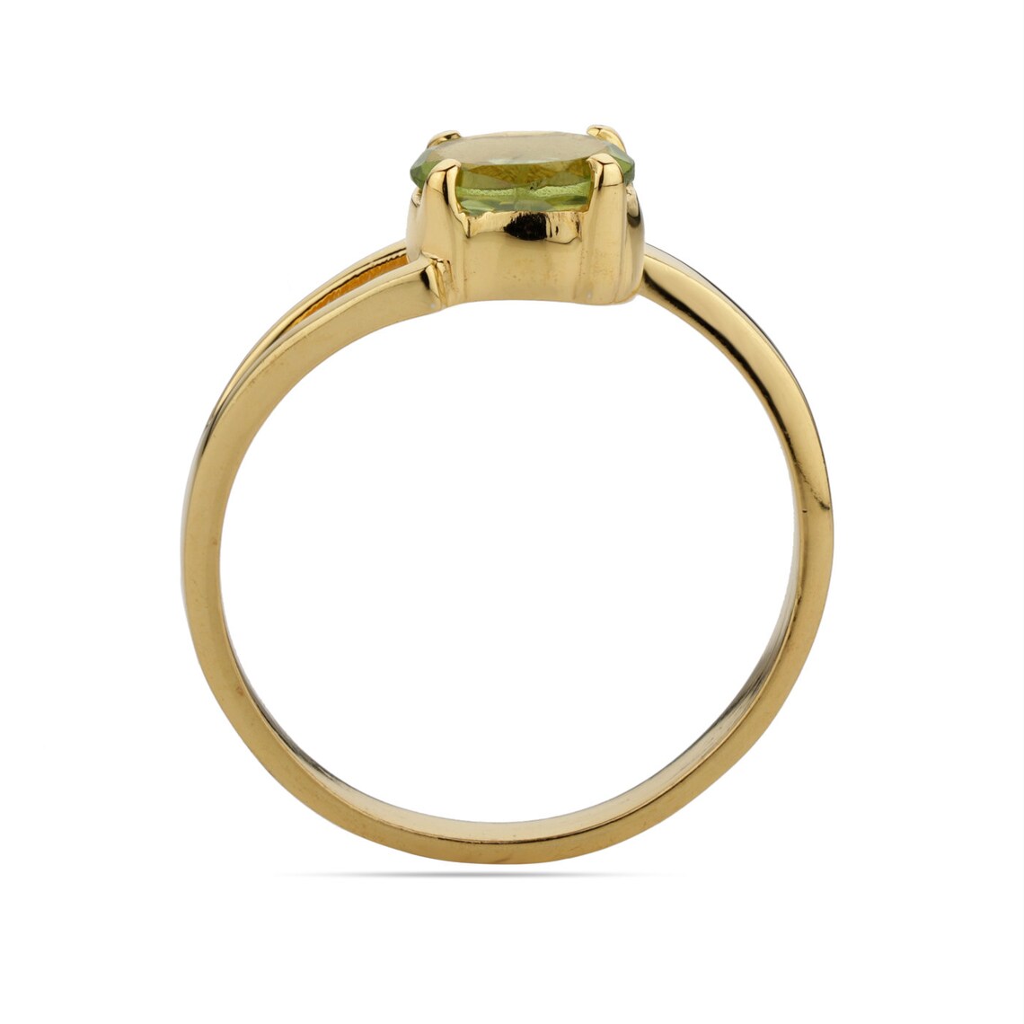 Green Peridot Oval Gold Ring, August Birthstone Ring